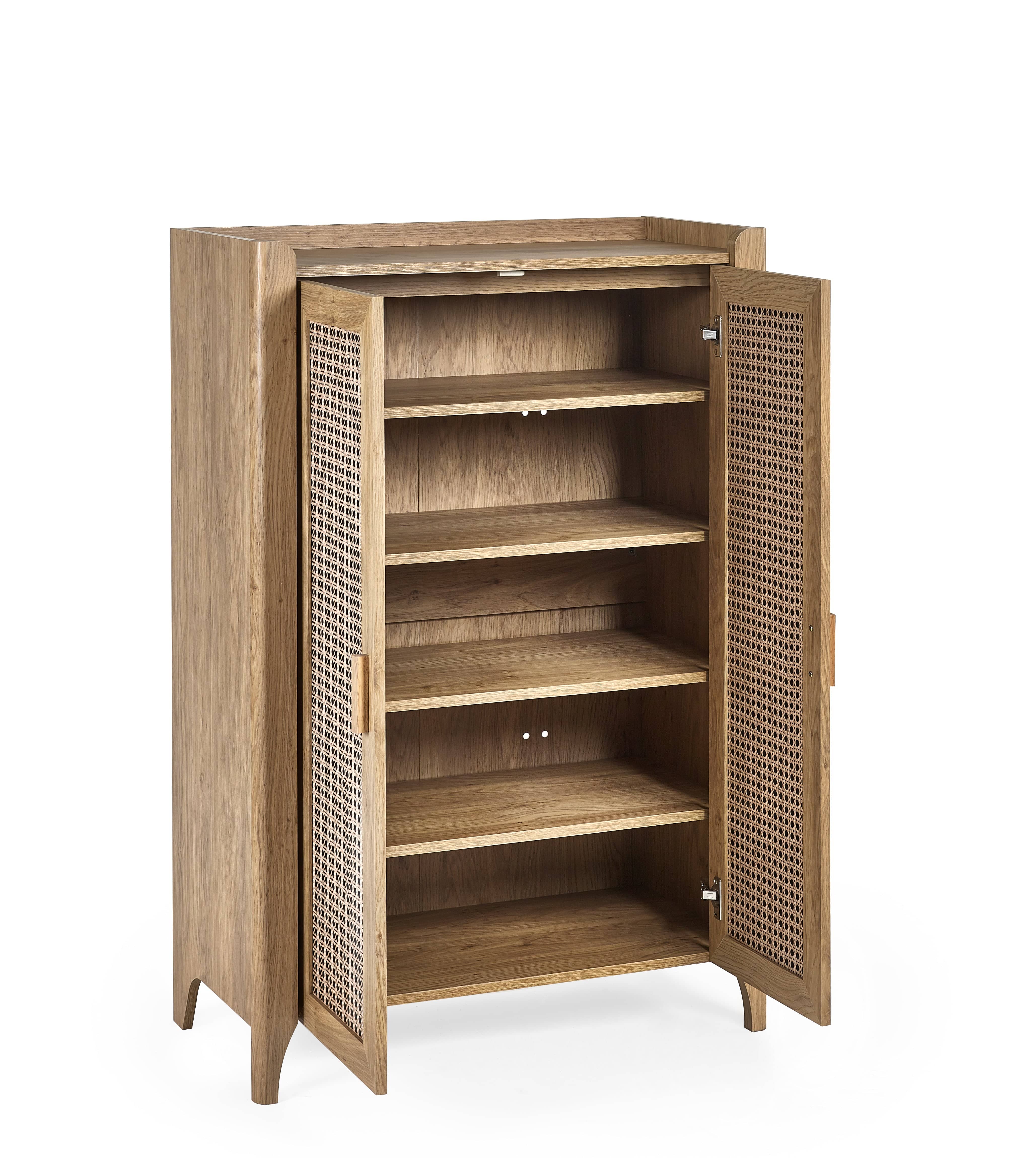 Julian Bowen Shoe Cabinet Sydney Shoe Cupboard - Rattan Effect Bed Kings