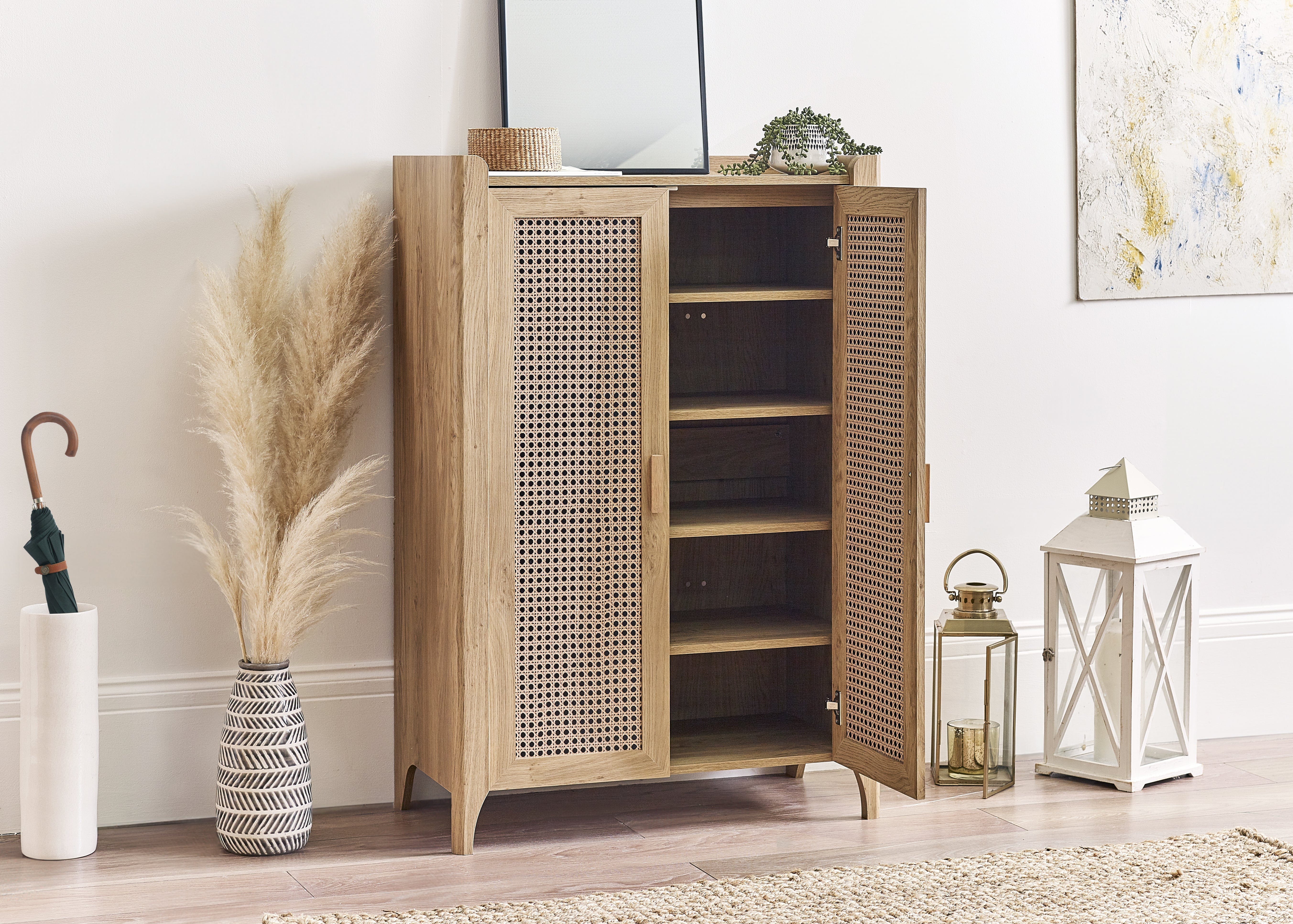 Julian Bowen Shoe Cabinet Sydney Shoe Cupboard - Rattan Effect Bed Kings