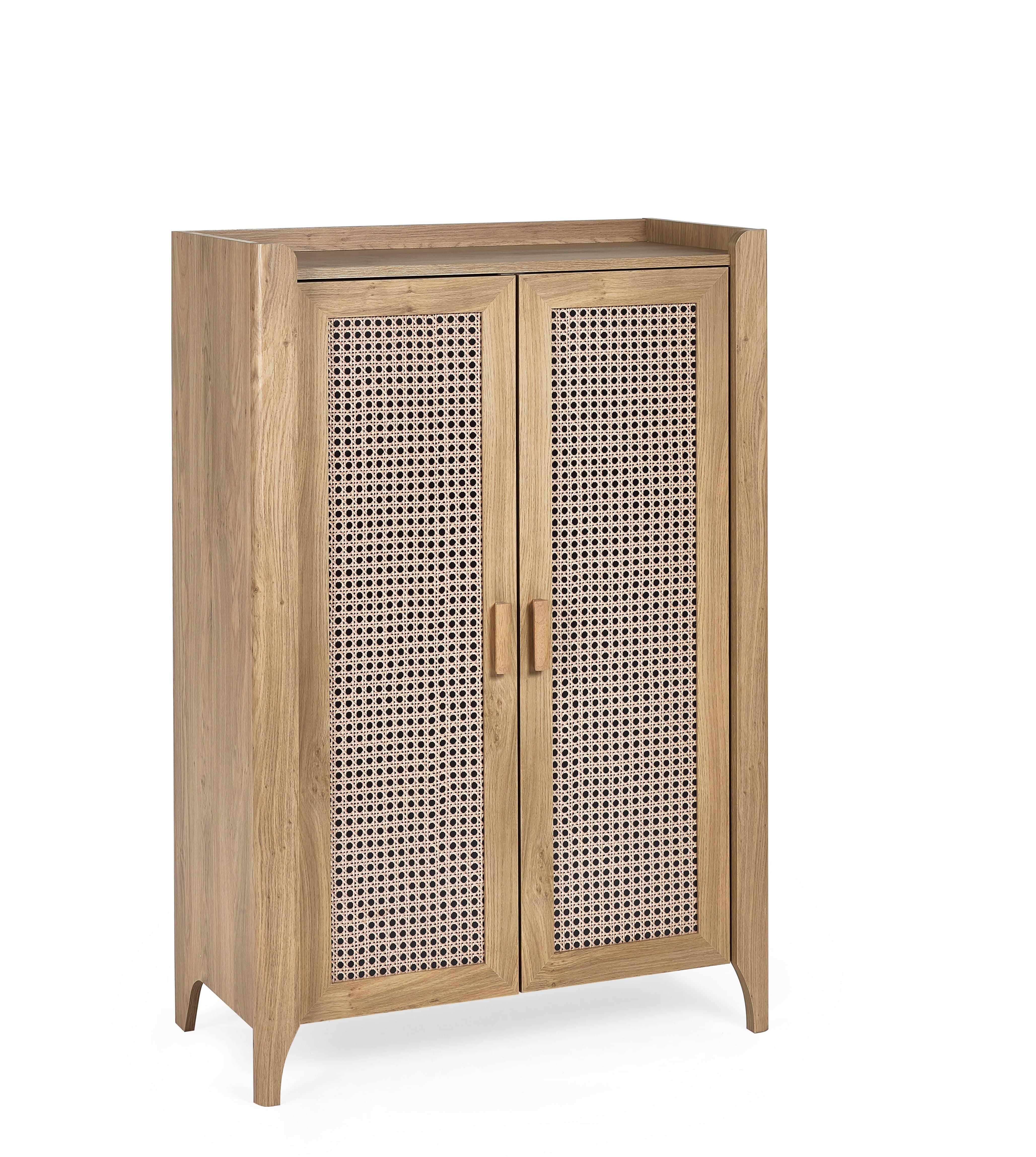 Julian Bowen Shoe Cabinet Sydney Shoe Cupboard - Rattan Effect Bed Kings