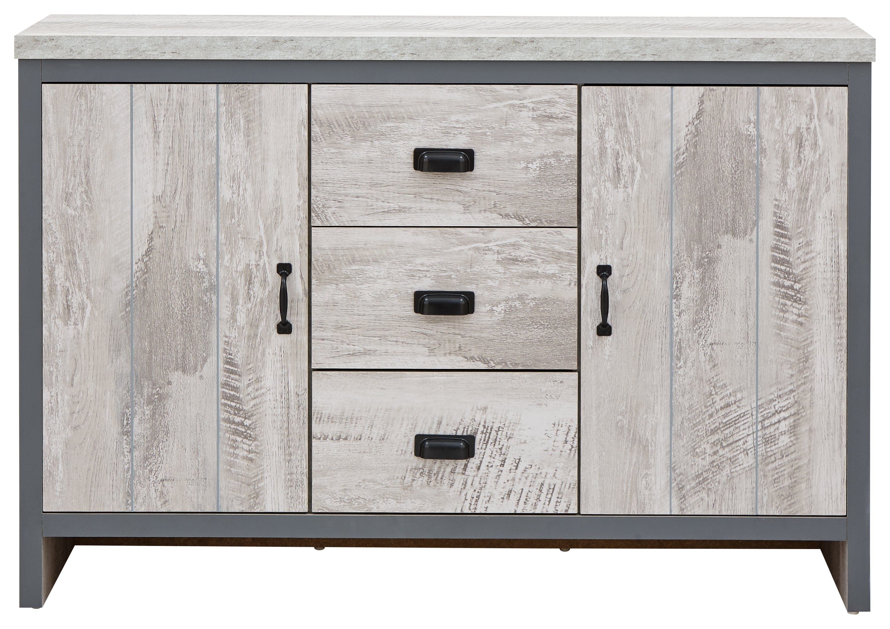 GFW Sideboard Boston 2 Door 3 Drawer Sideboard Grey Bed Kings