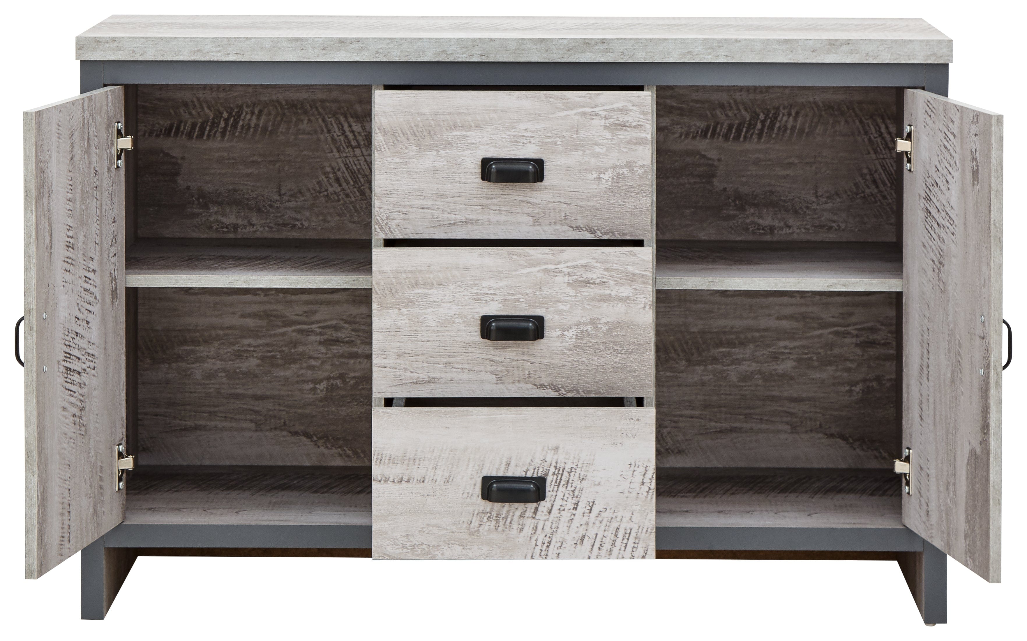 GFW Sideboard Boston 2 Door 3 Drawer Sideboard Grey Bed Kings