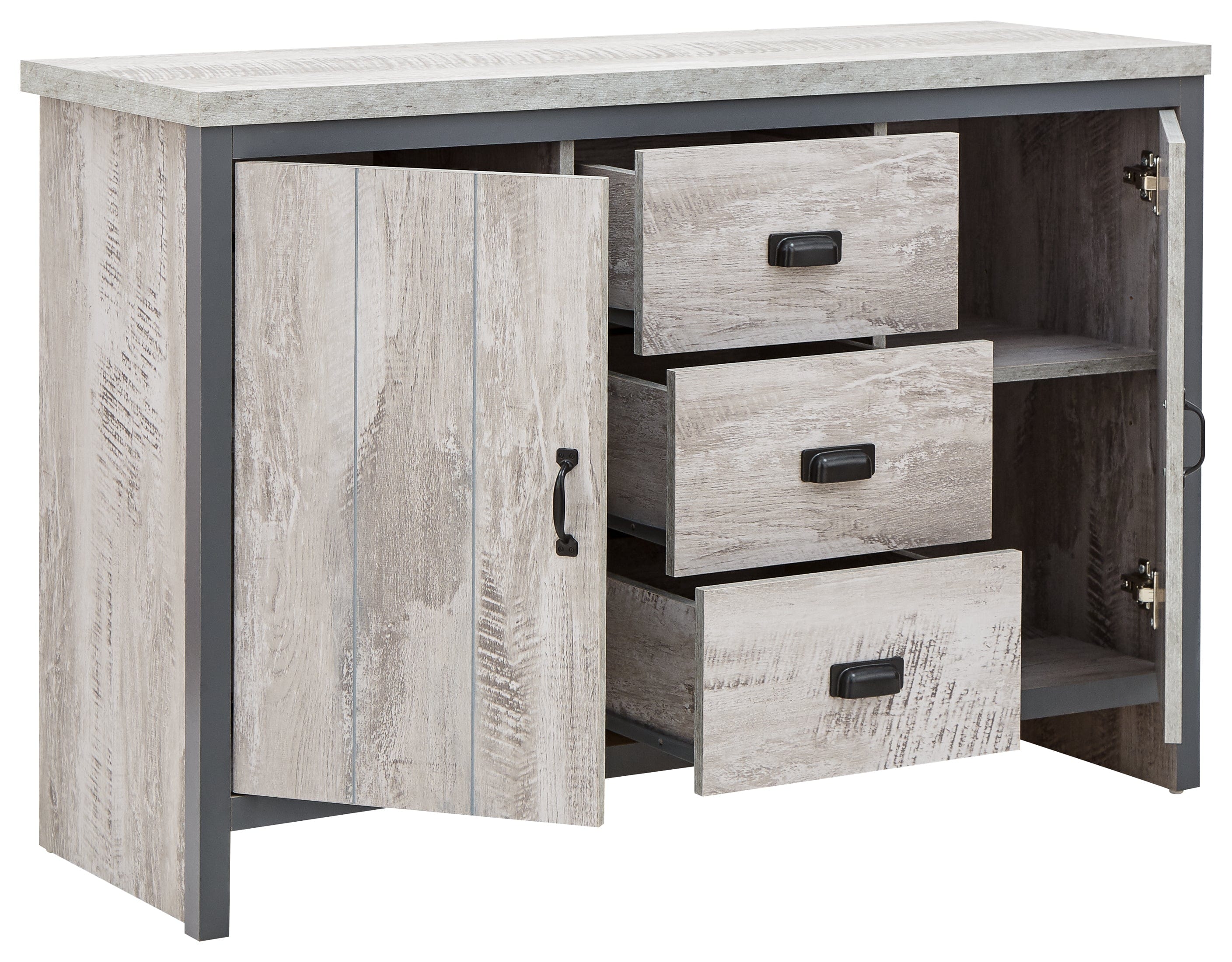 GFW Sideboard Boston 2 Door 3 Drawer Sideboard Grey Bed Kings