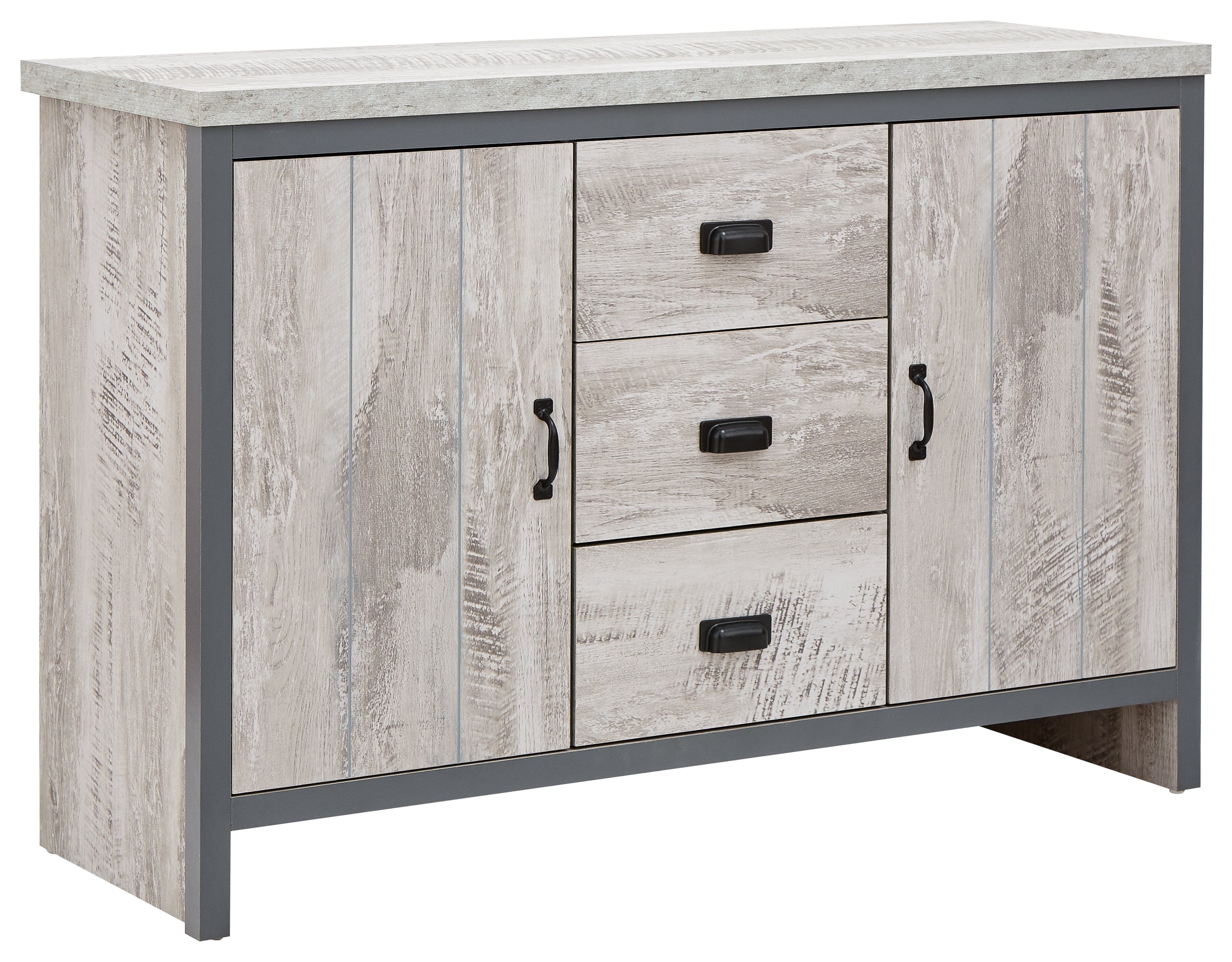 GFW Sideboard Boston 2 Door 3 Drawer Sideboard Grey Bed Kings