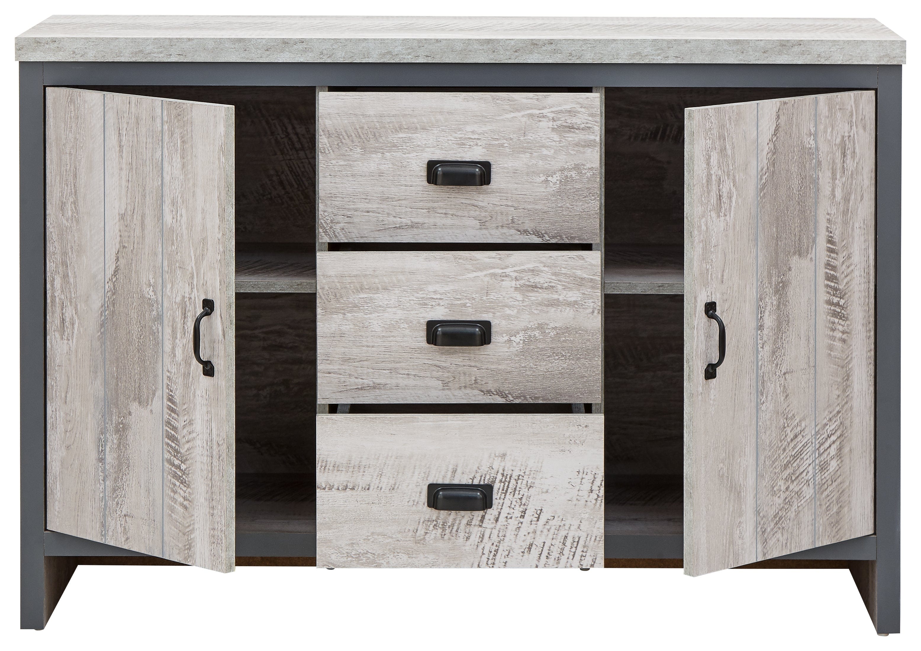 GFW Sideboard Boston 2 Door 3 Drawer Sideboard Grey Bed Kings