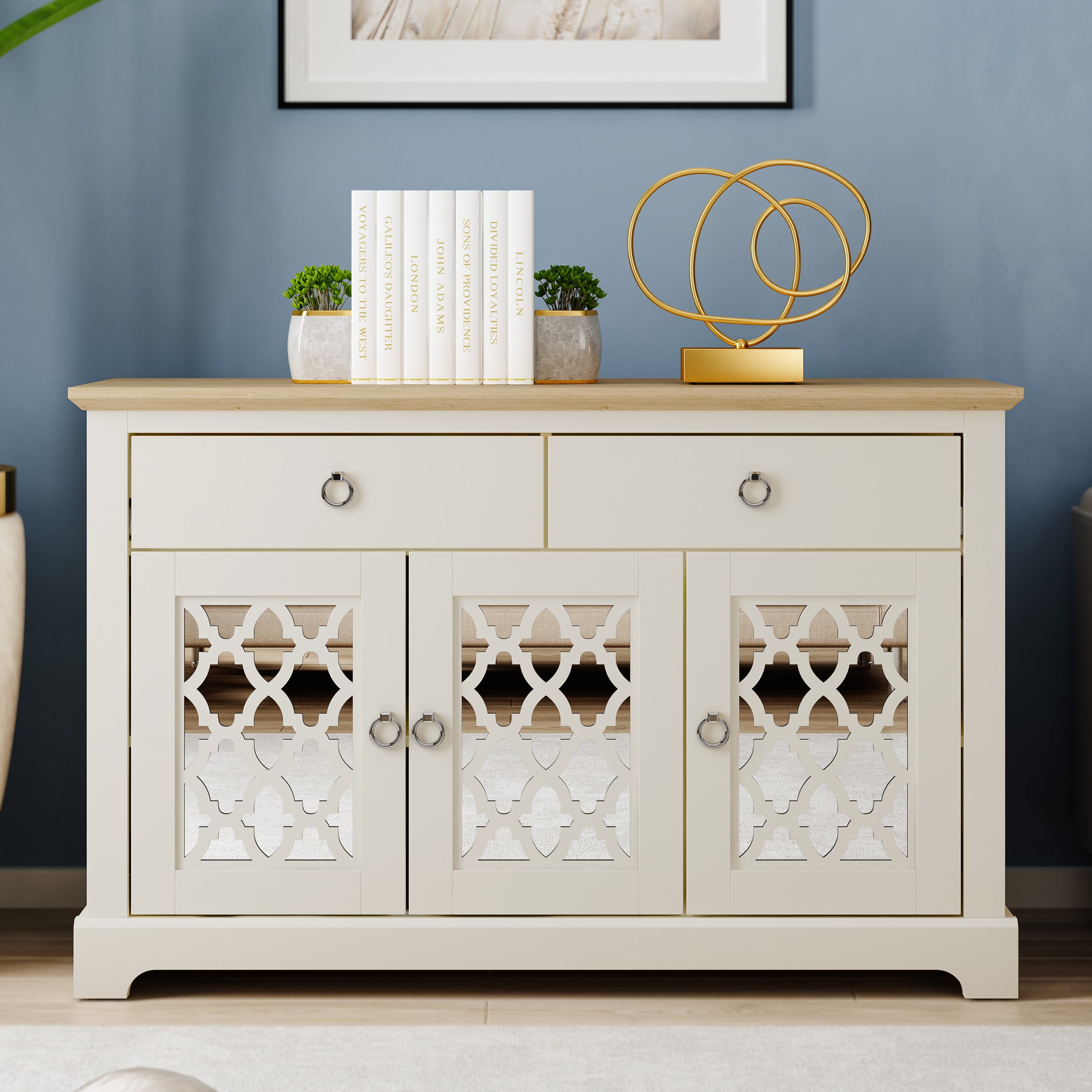 GFW Sideboard Honiton 3 Door 2 Drawer Sideboard Ivory Bed Kings