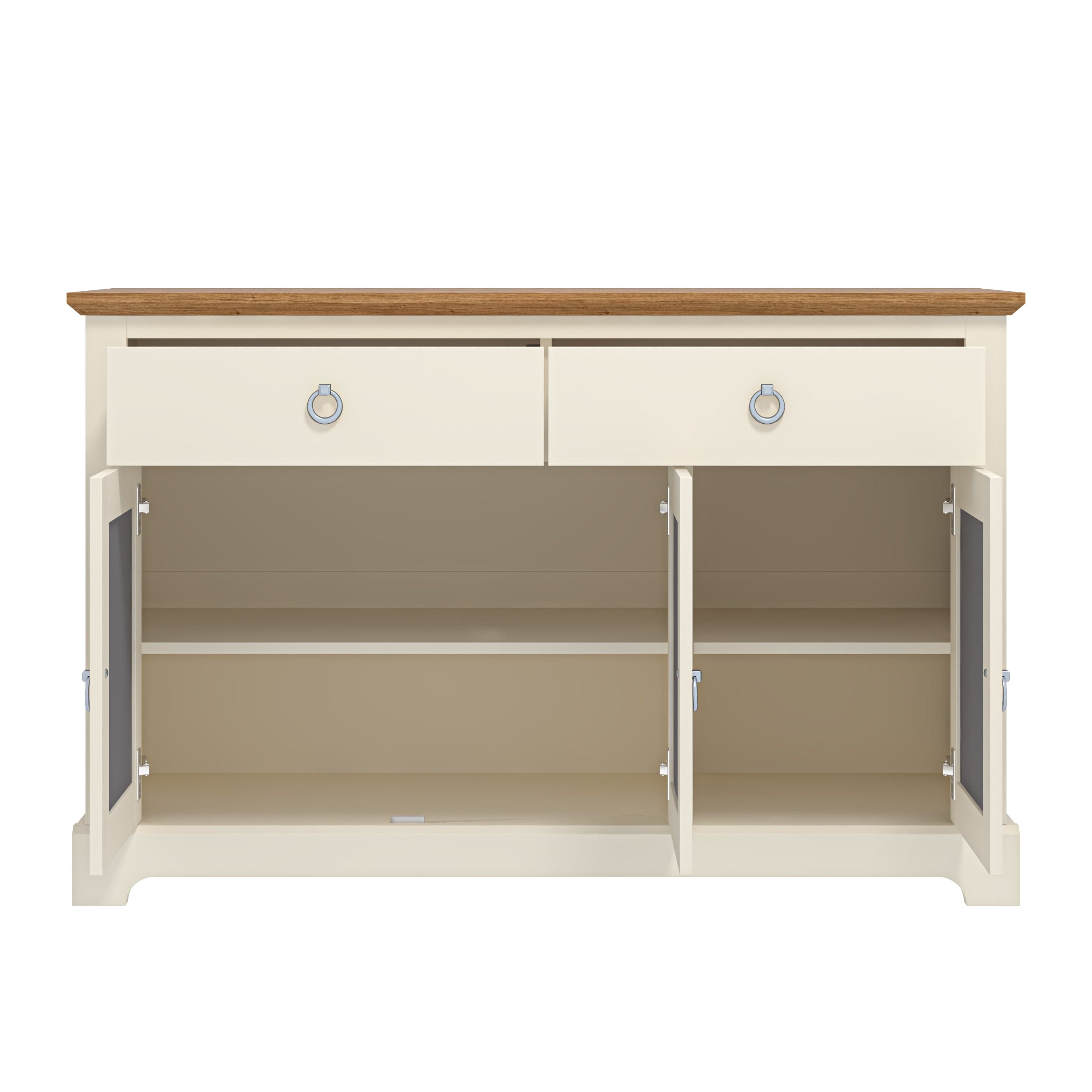 GFW Sideboard Honiton 3 Door 2 Drawer Sideboard Ivory Bed Kings