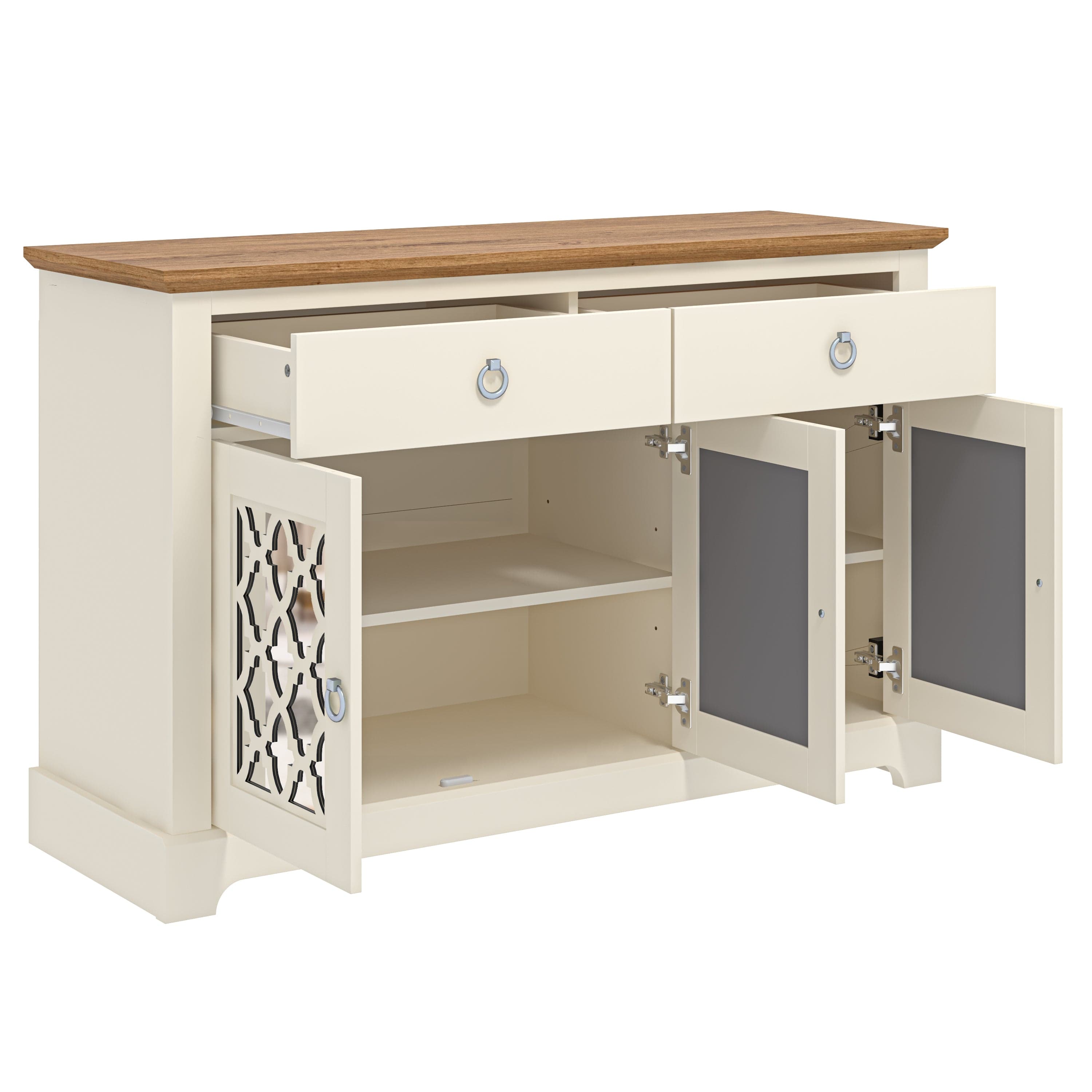 GFW Sideboard Honiton 3 Door 2 Drawer Sideboard Ivory Bed Kings