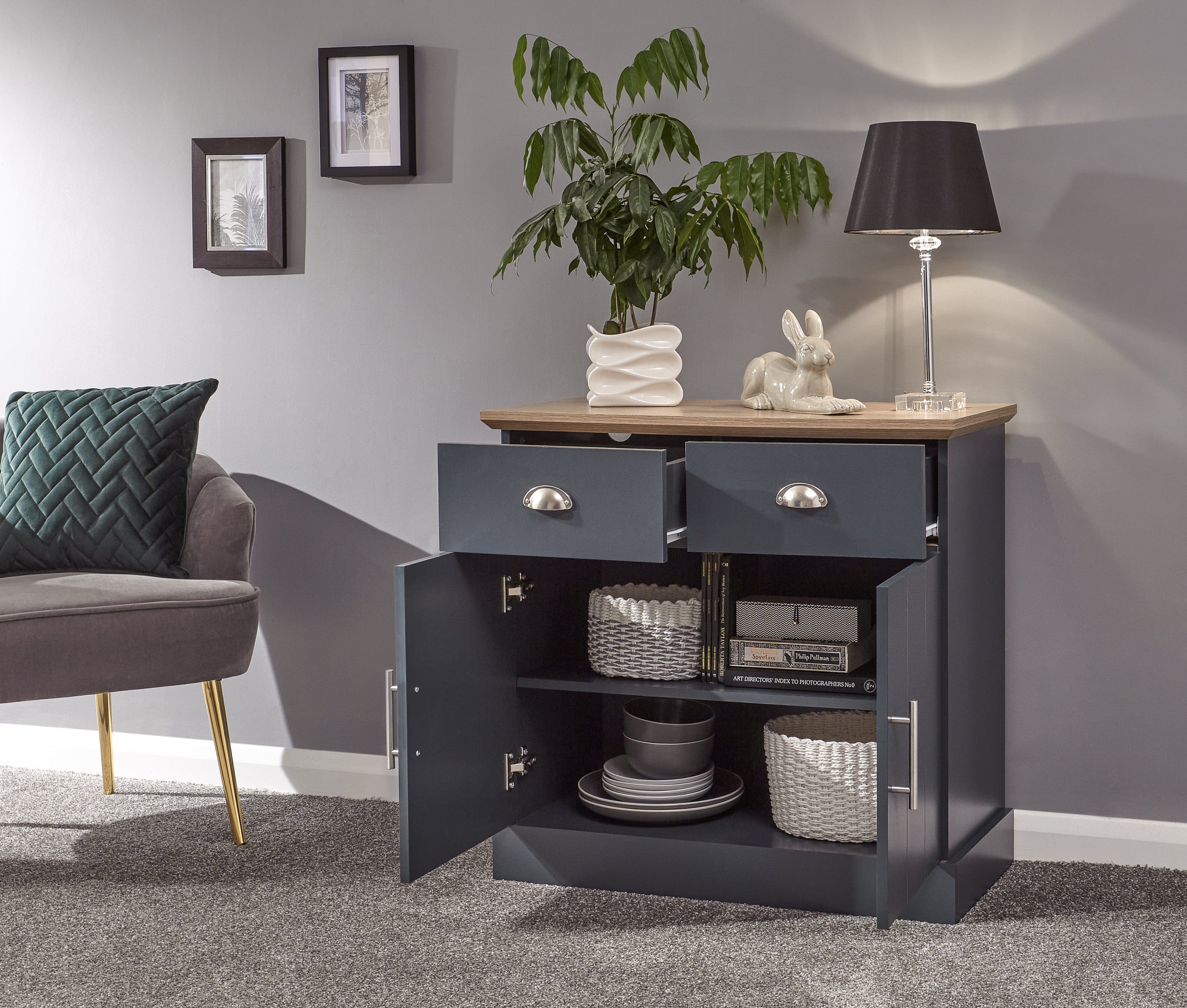 GFW Sideboard Kendal Compact Sideboard Slate Blue Bed Kings