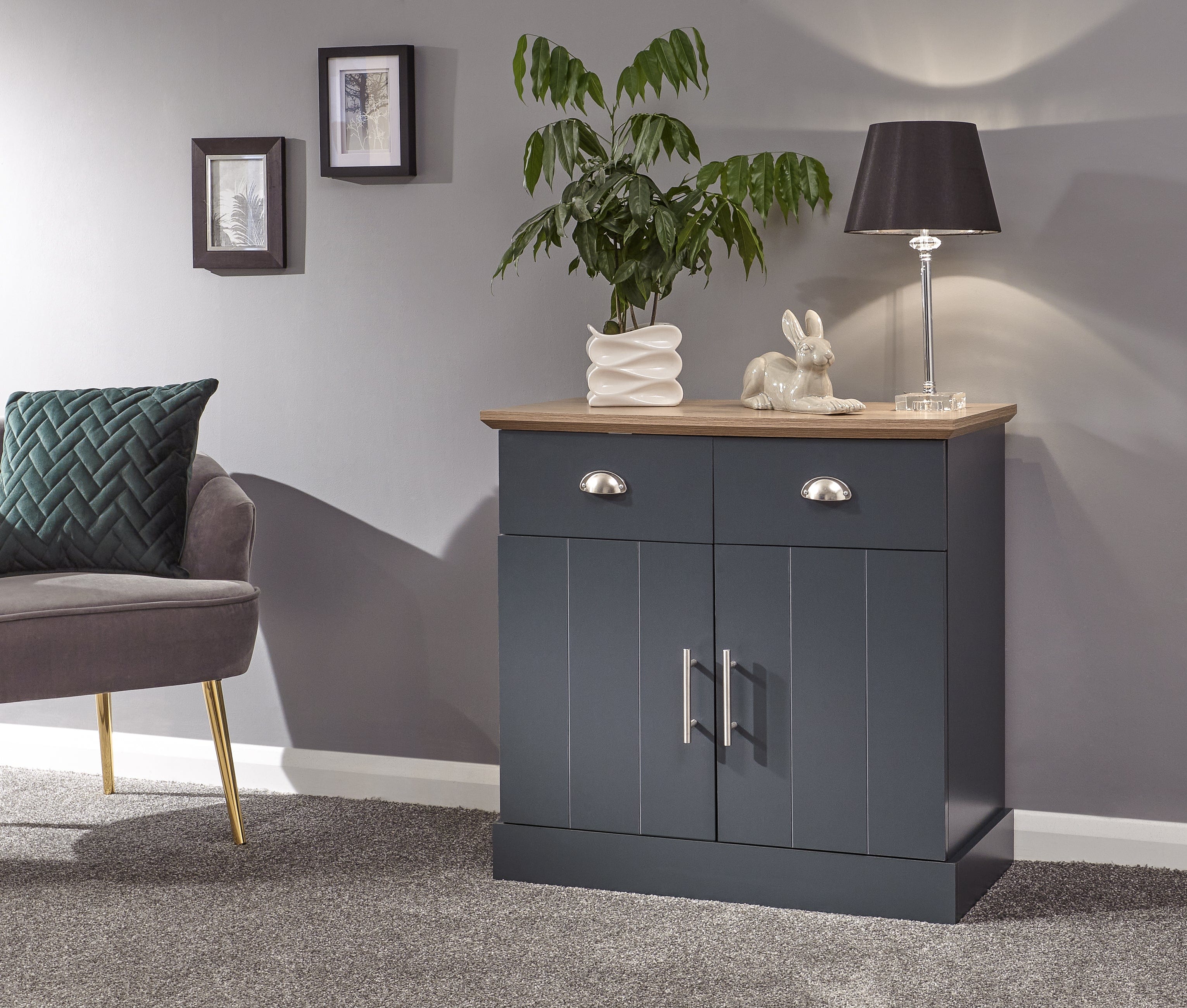 GFW Sideboard Kendal Compact Sideboard Slate Blue Bed Kings