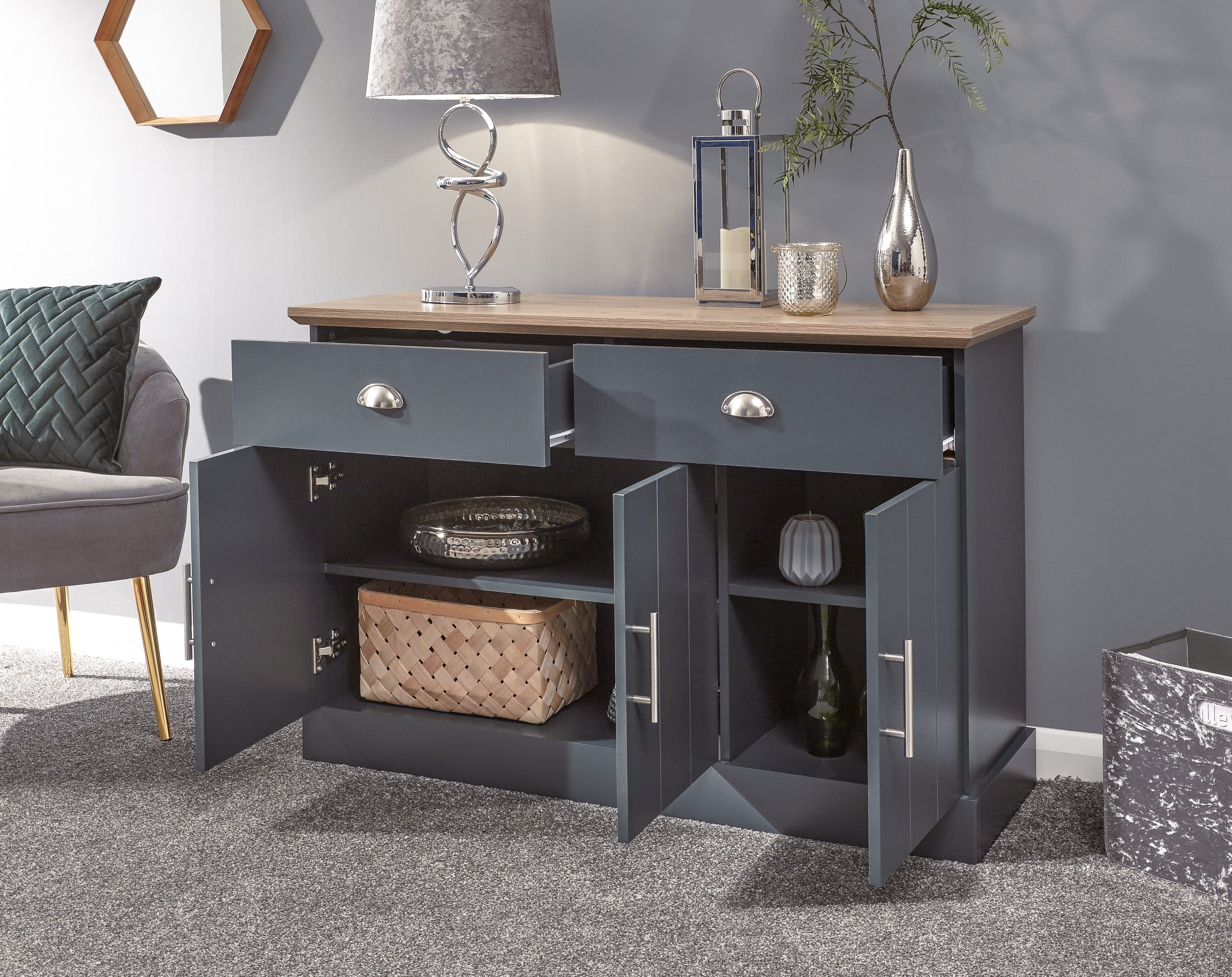 GFW Sideboard Kendal Large Sideboard Slate Blue Bed Kings