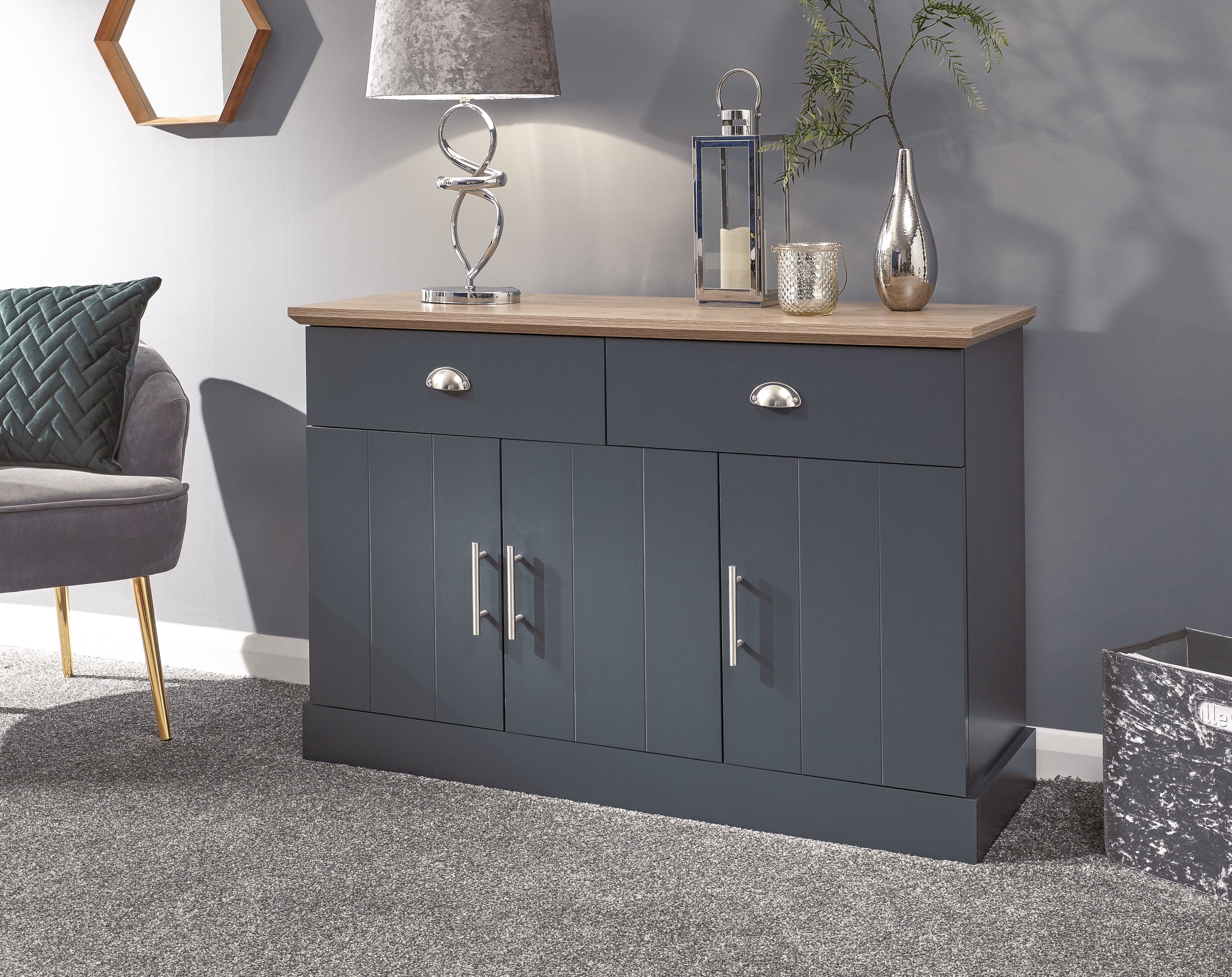 GFW Sideboard Kendal Large Sideboard Slate Blue Bed Kings