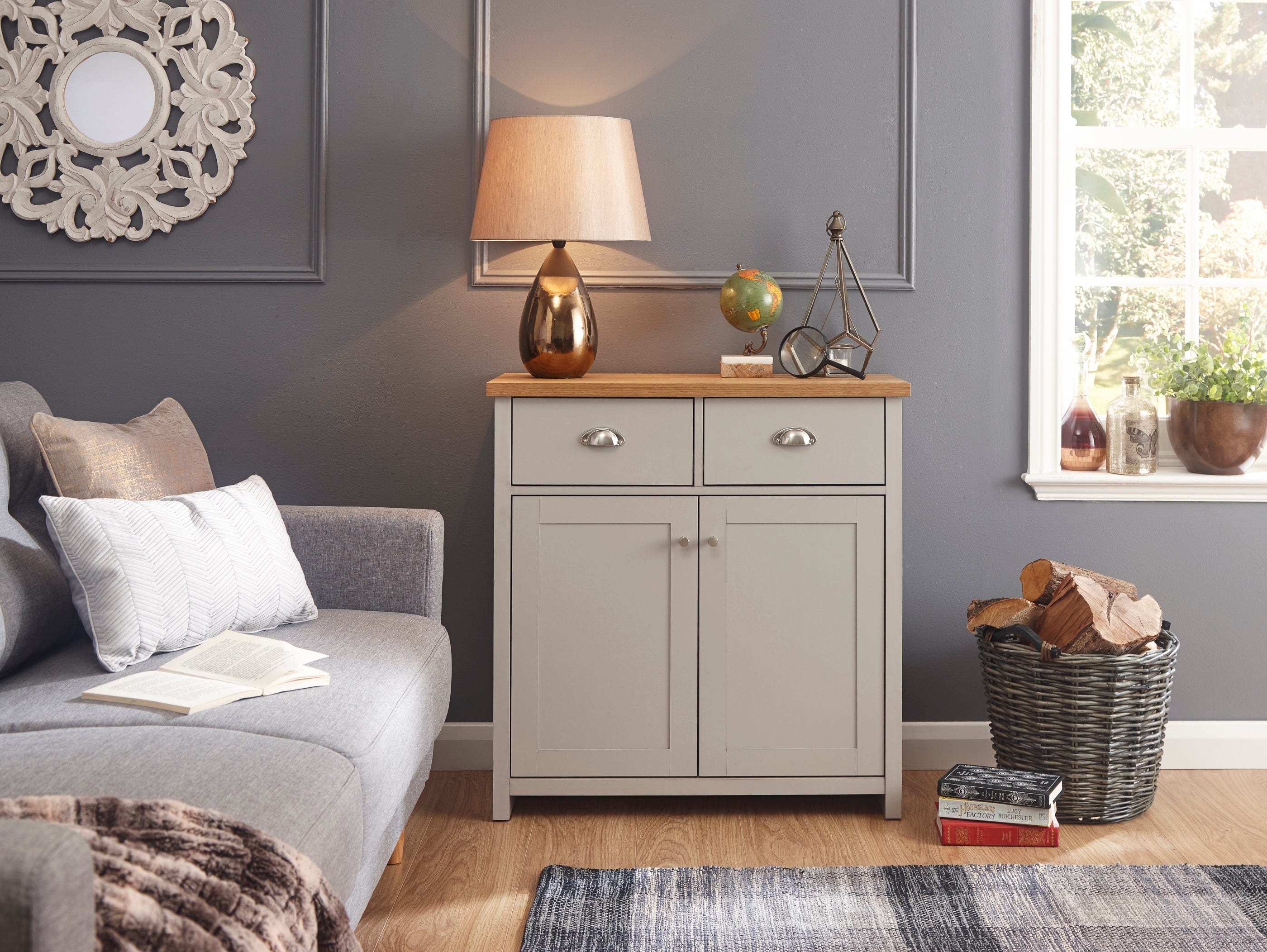 GFW Sideboard Lancaster Compact Sideboard Grey Bed Kings