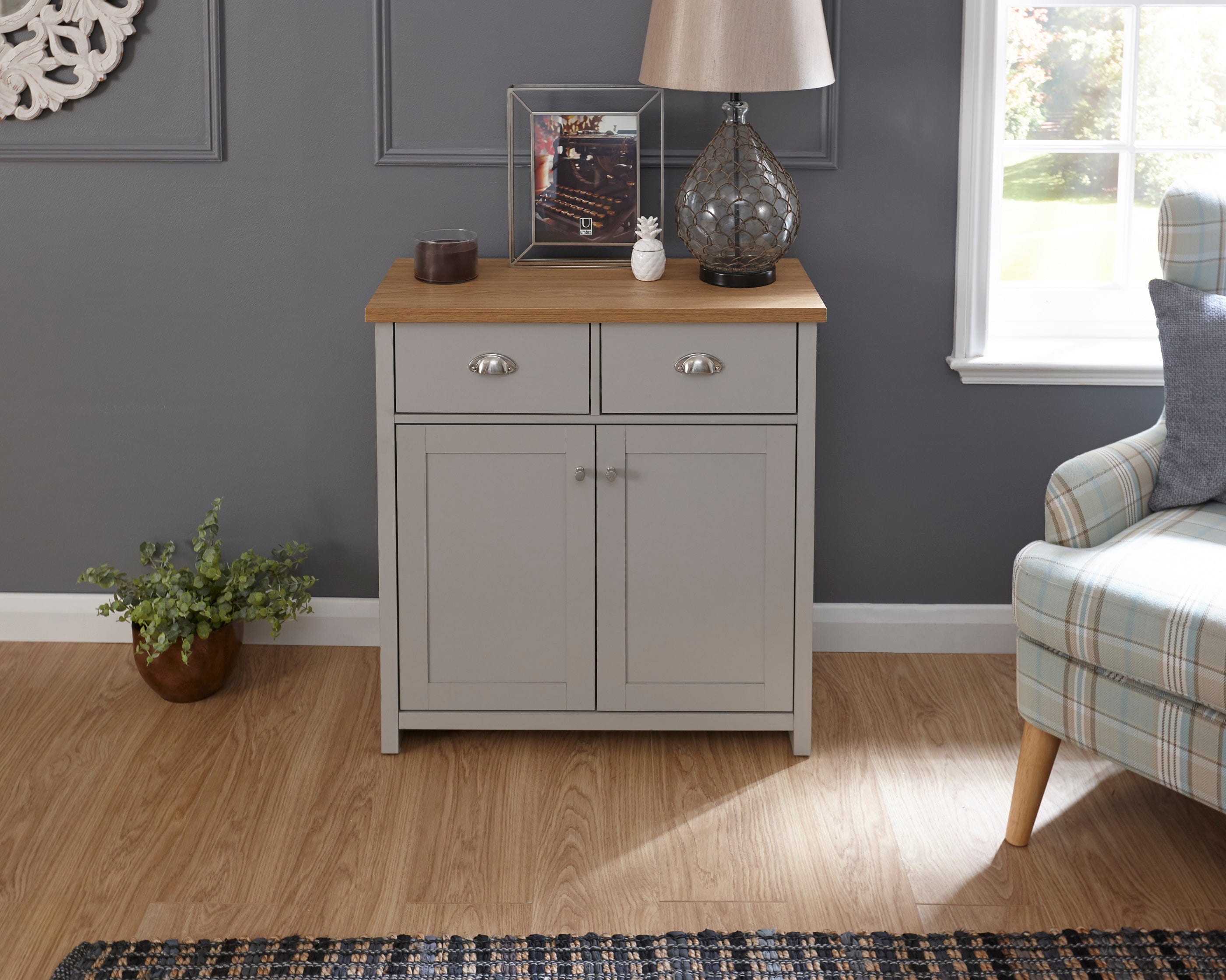 GFW Sideboard Lancaster Compact Sideboard Grey Bed Kings