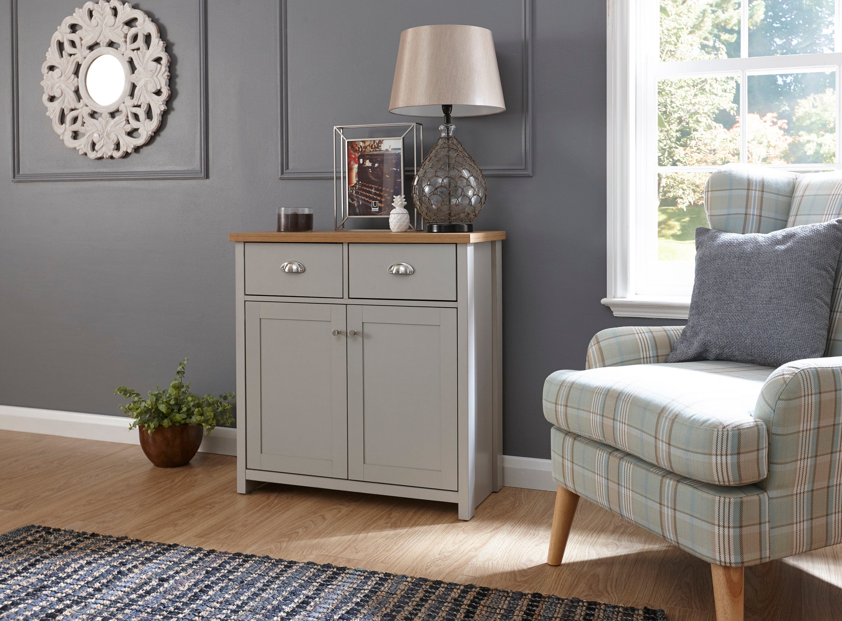 GFW Sideboard Lancaster Compact Sideboard Grey Bed Kings