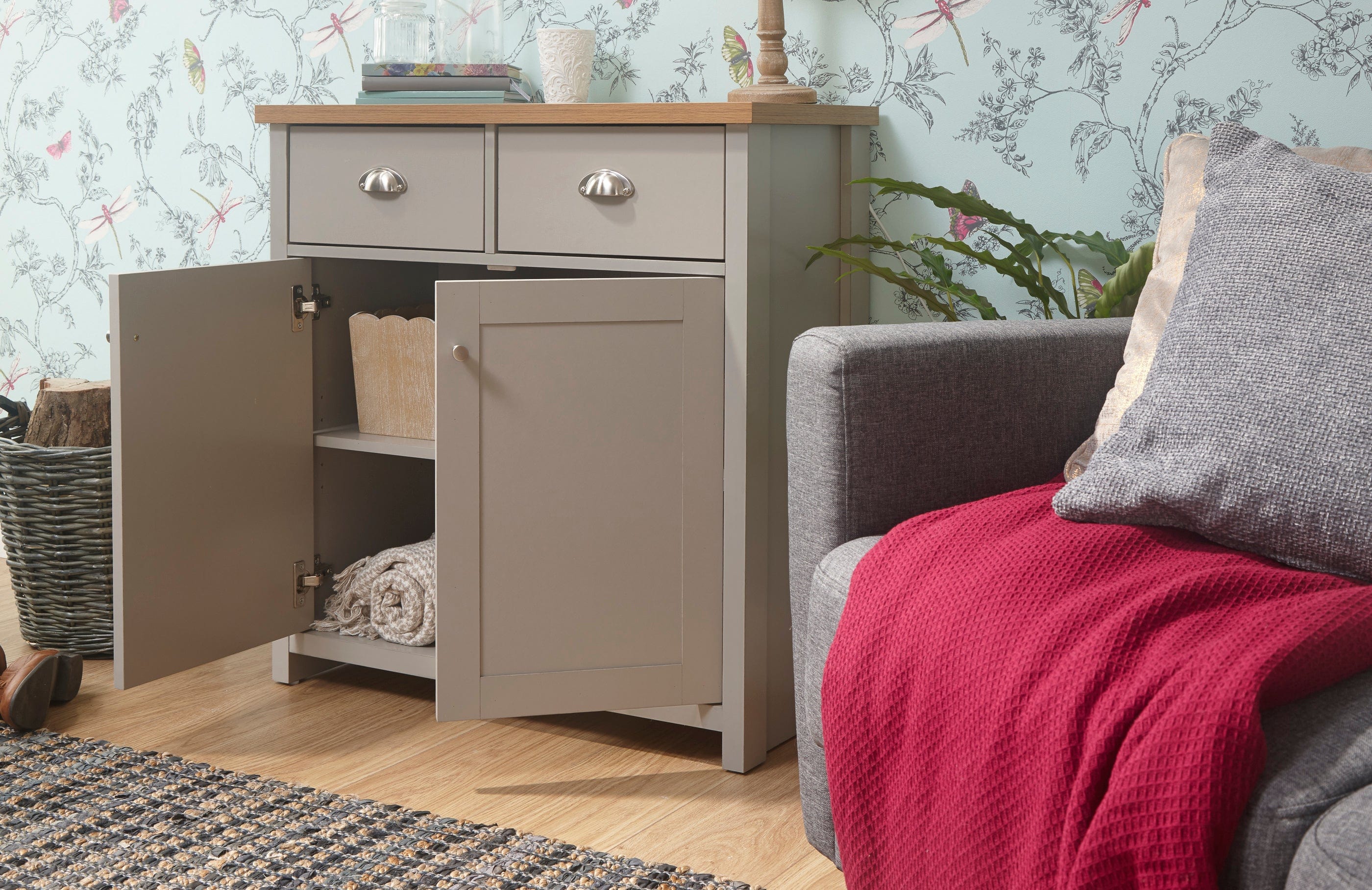 GFW Sideboard Lancaster Compact Sideboard Grey Bed Kings