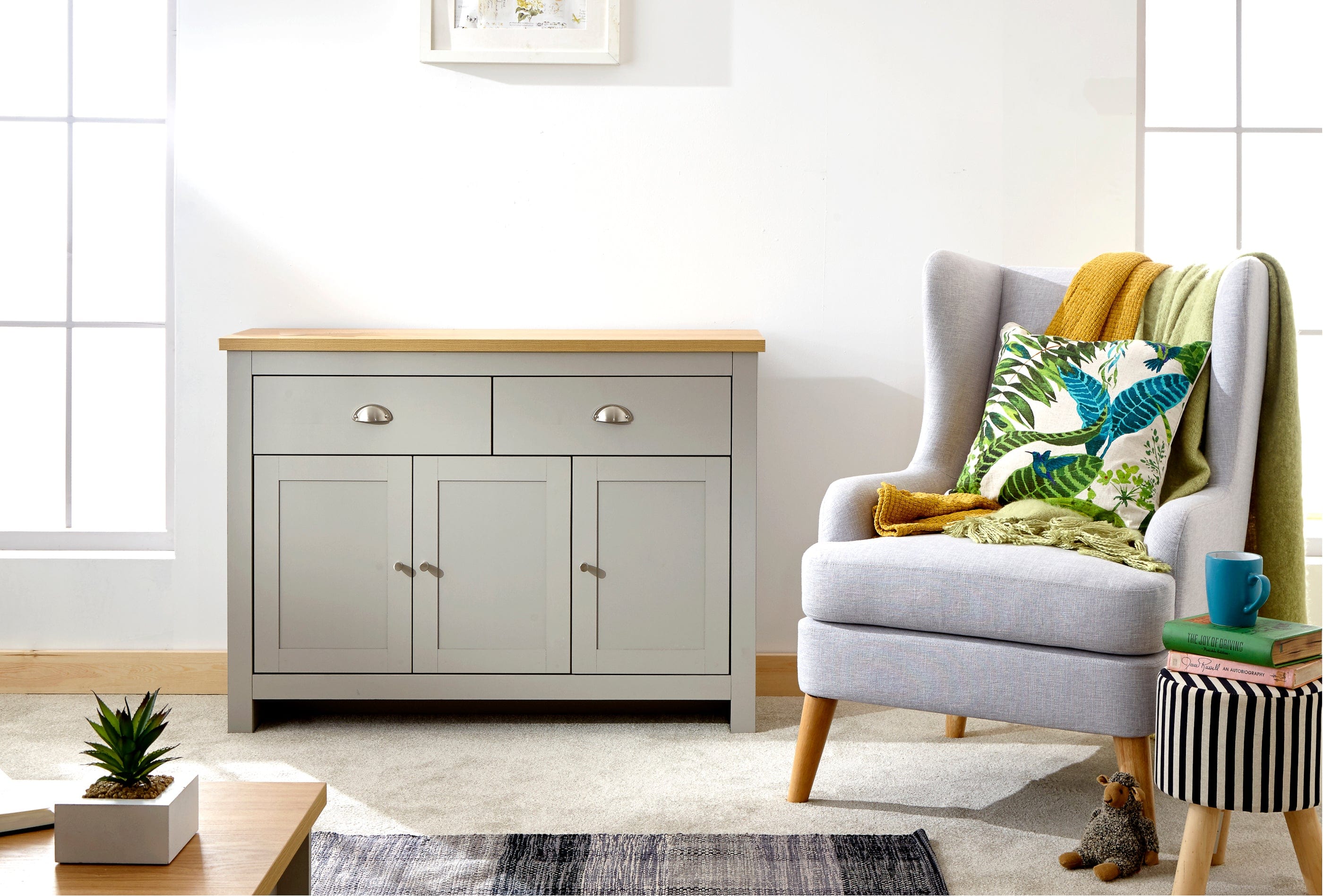 GFW Sideboard Lancaster Large Sideboard Grey Bed Kings