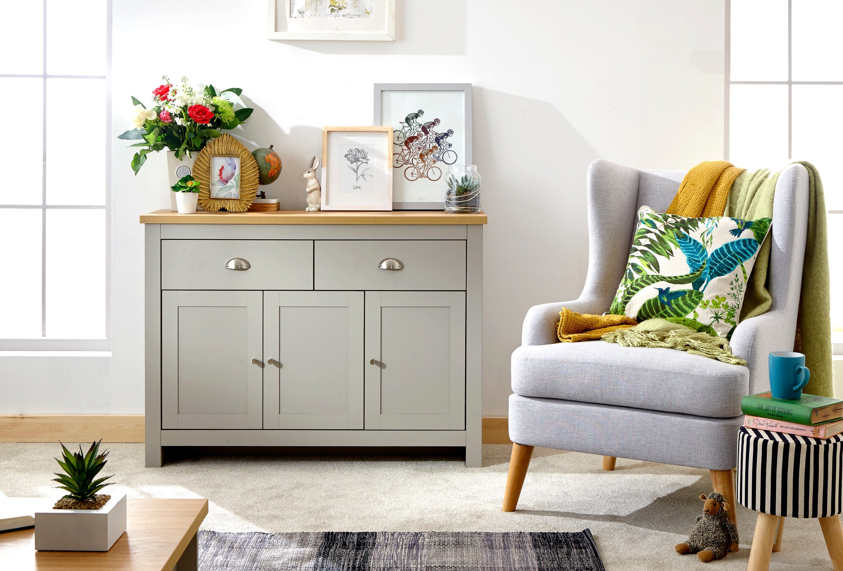 GFW Sideboard Lancaster Large Sideboard Grey Bed Kings