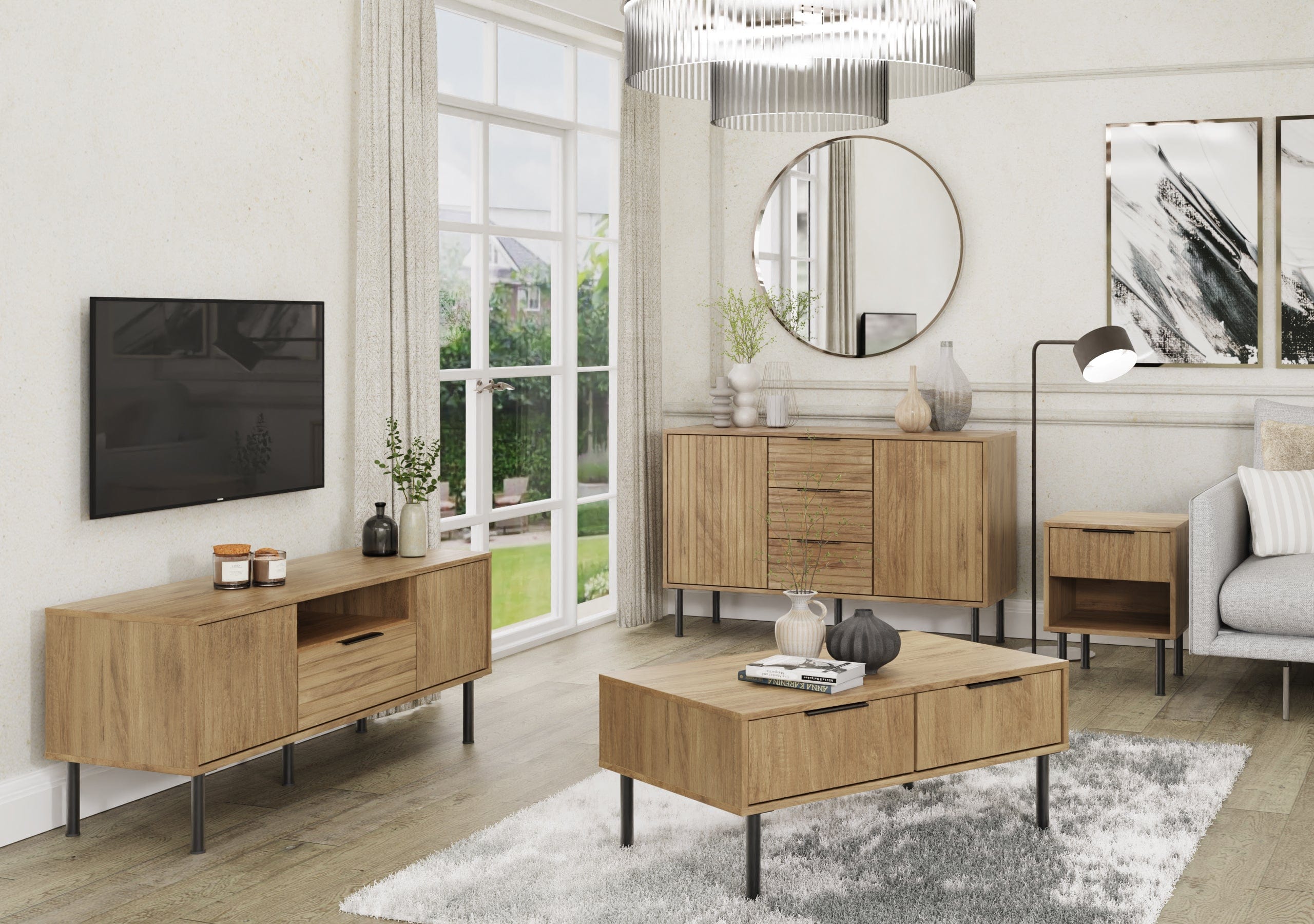 GFW Sideboard Nervata Sideboard Oak Bed Kings