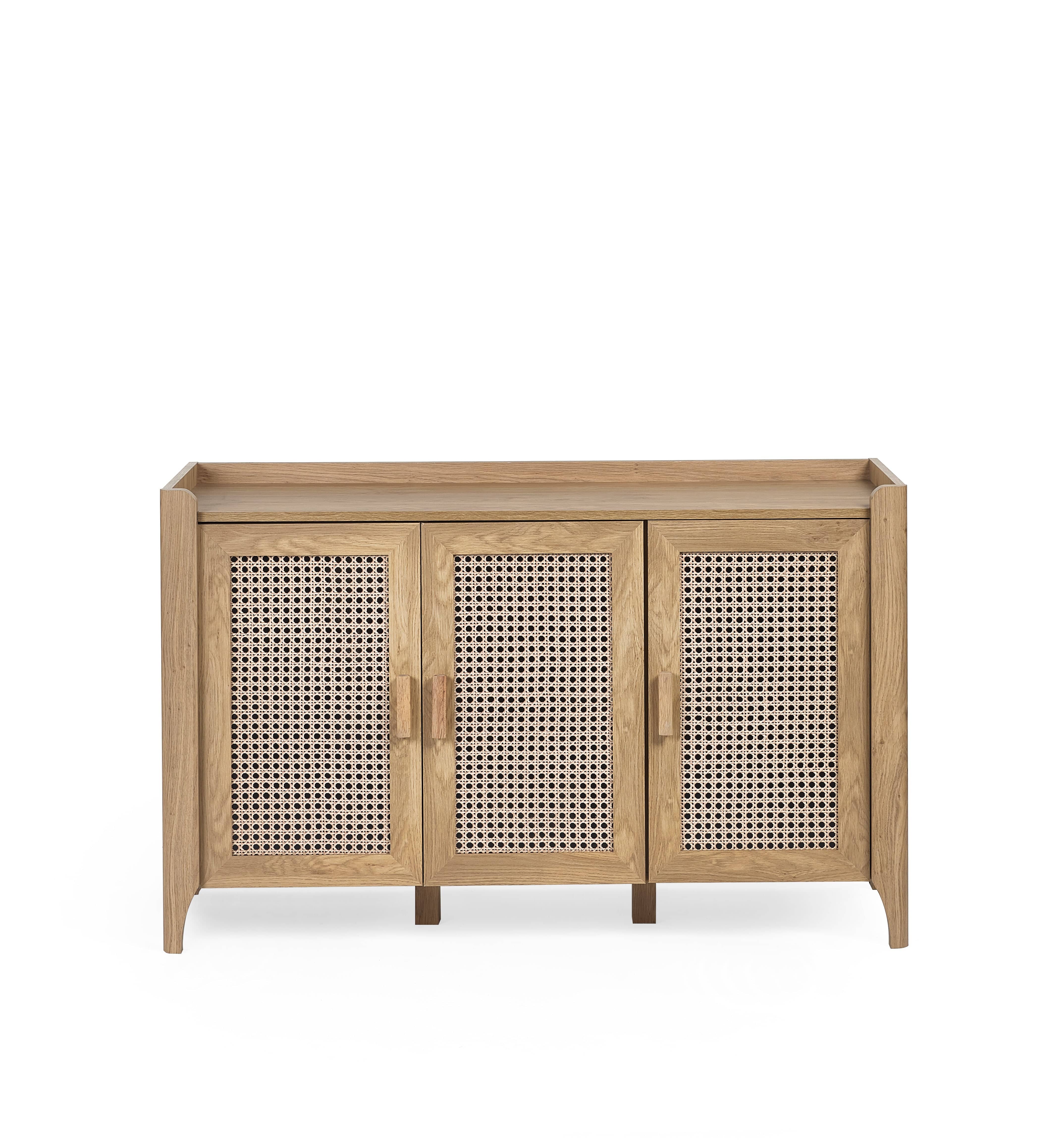 Julian Bowen Sideboard Sydney 3 Door Sideboard - Rattan Effect Bed Kings