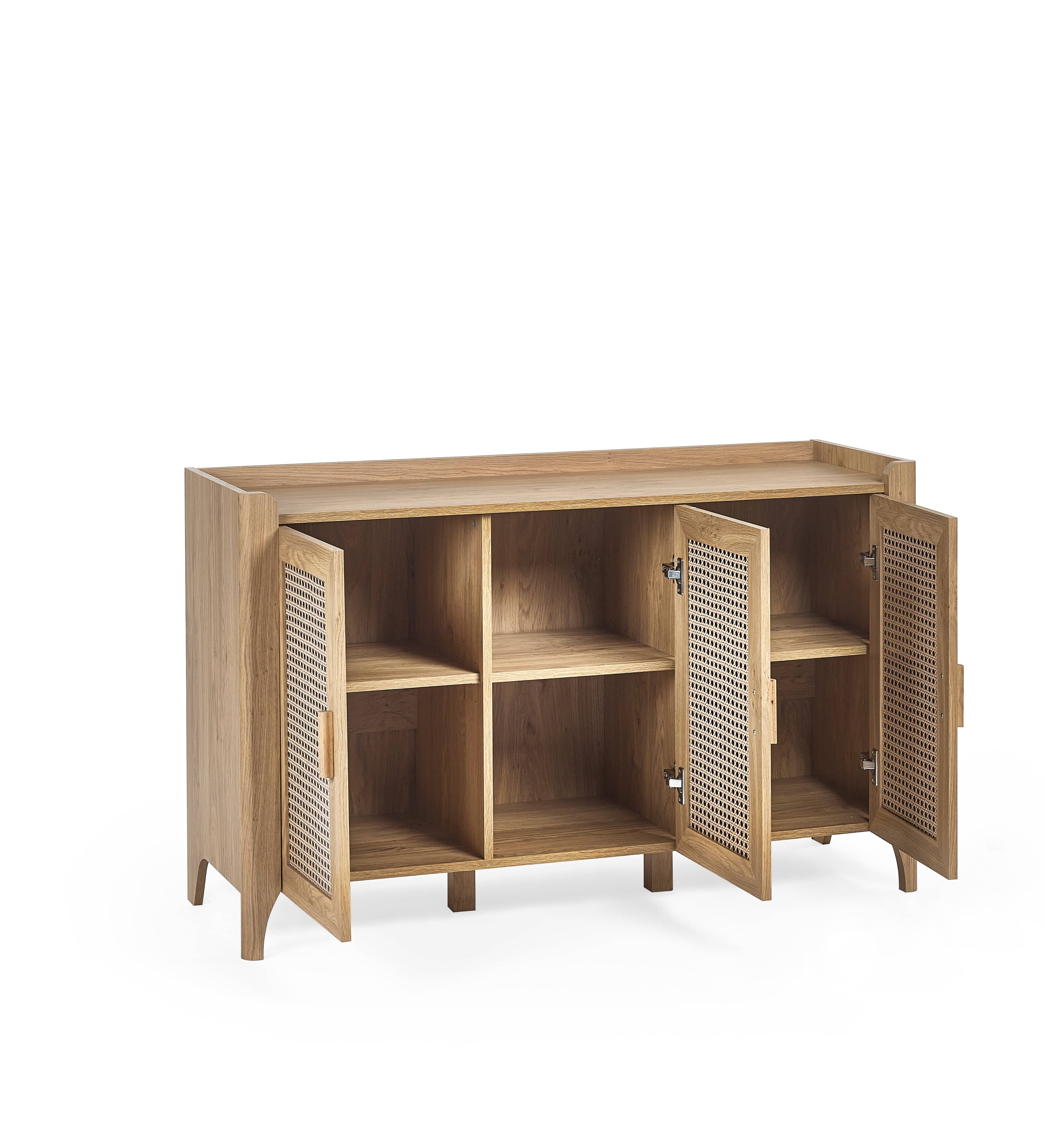 Julian Bowen Sideboard Sydney 3 Door Sideboard - Rattan Effect Bed Kings