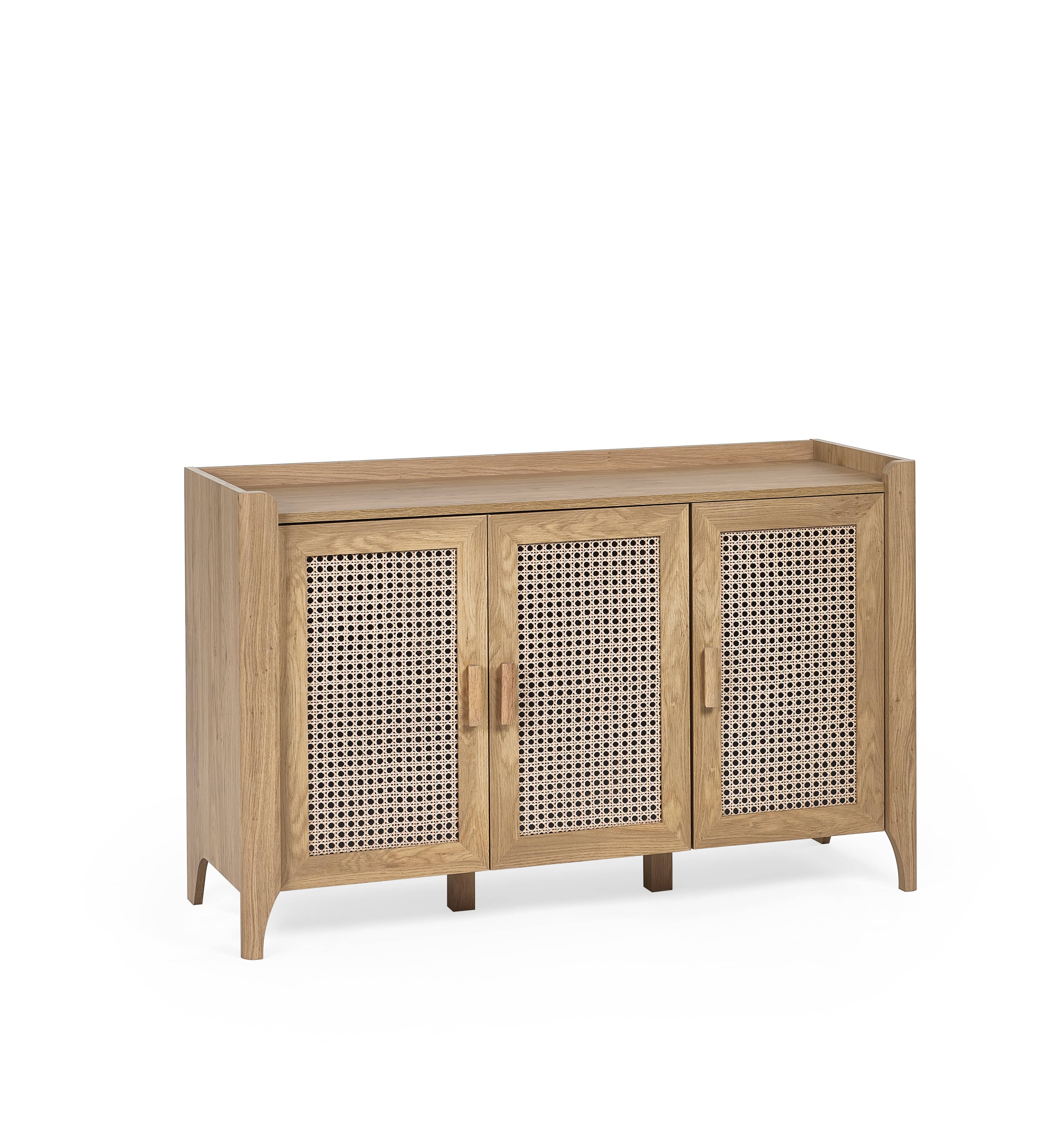 Julian Bowen Sideboard Sydney 3 Door Sideboard - Rattan Effect Bed Kings