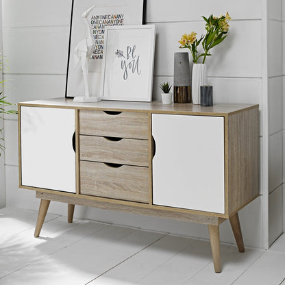LPD Sideboard Scandi Oak 2 Door Sideboard White Bed Kings