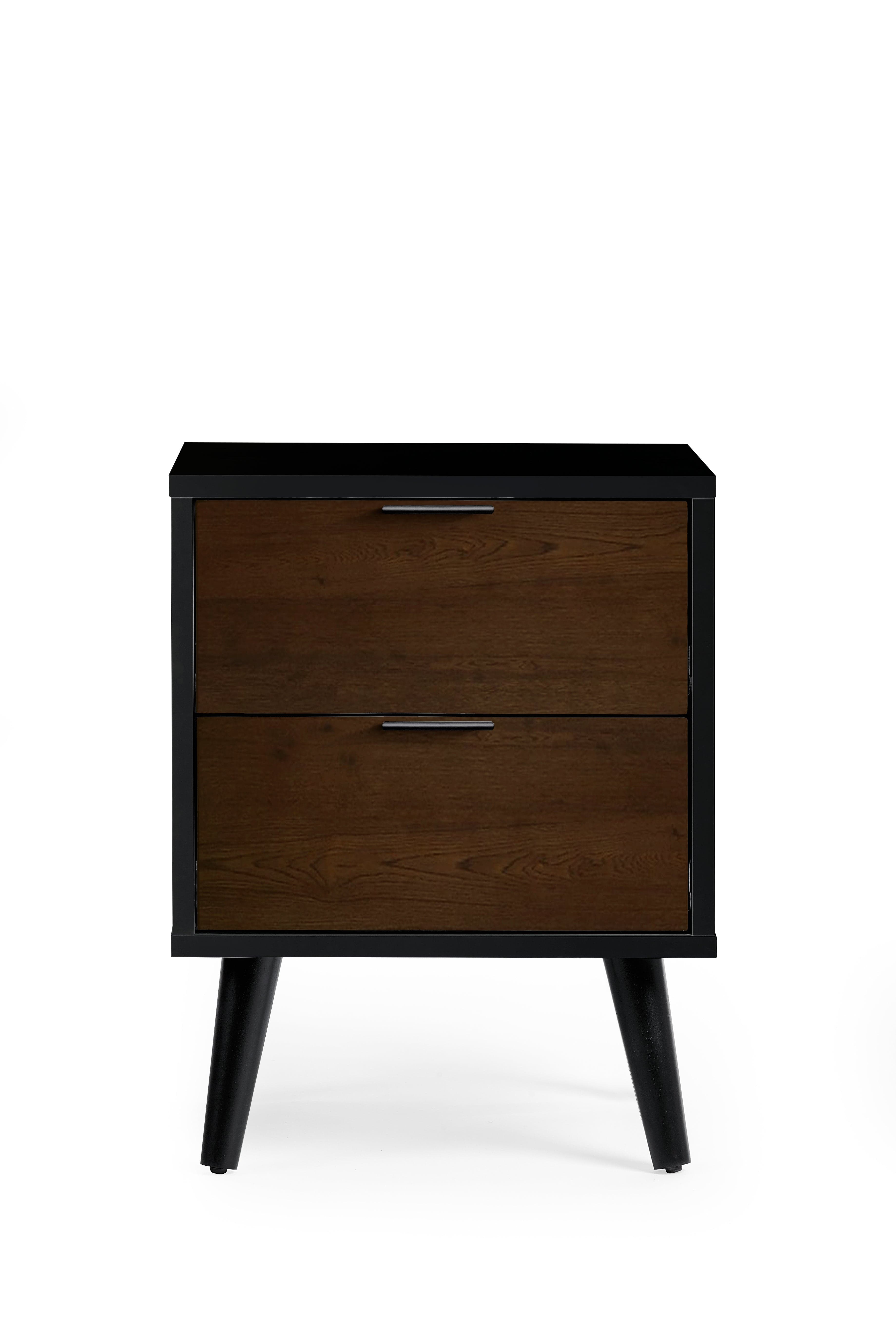 Alba 2 Drawer Bedside - Walnut/Black