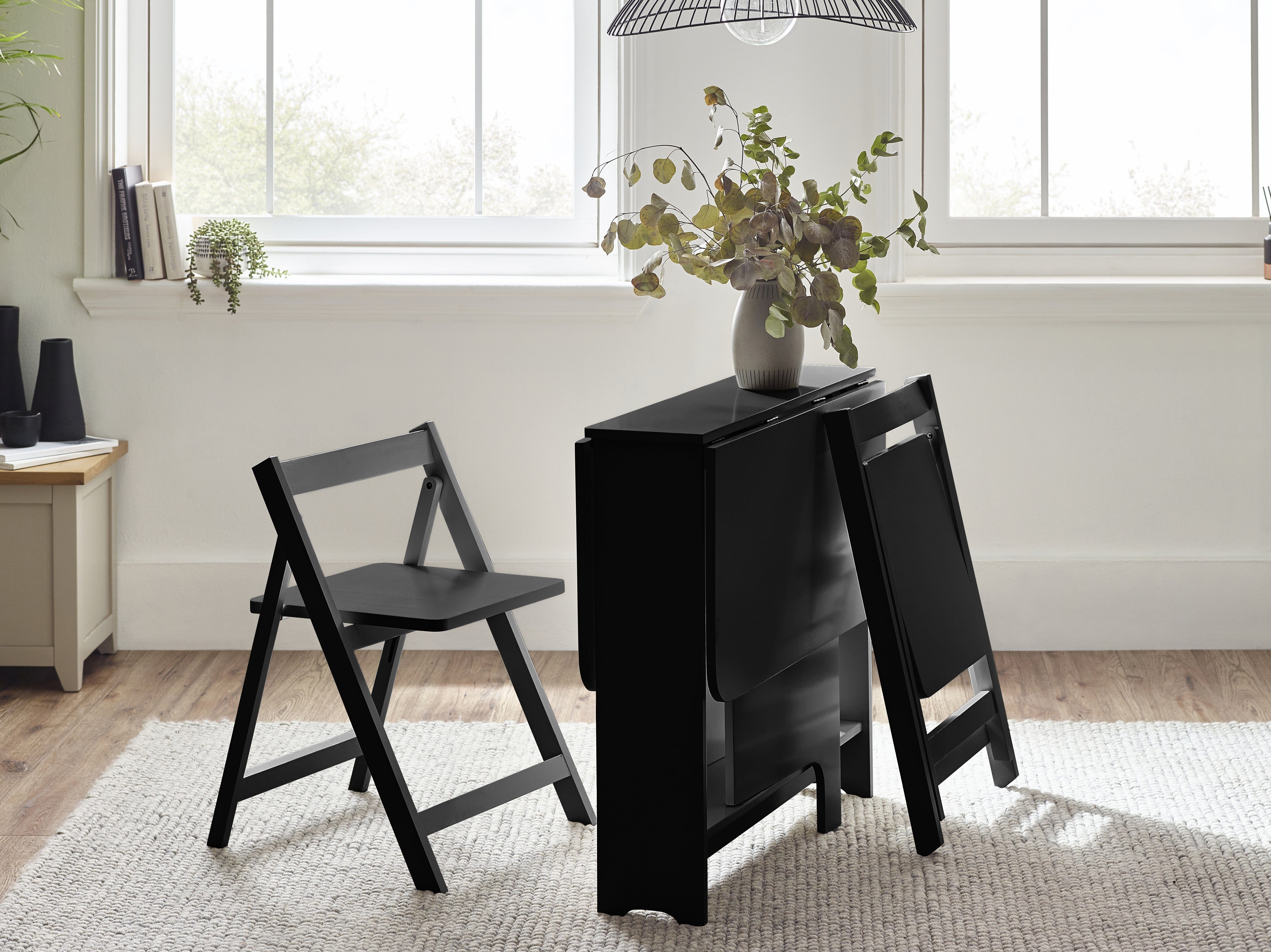 Gatan Small Gateleg Table With 2 Chairs - Black