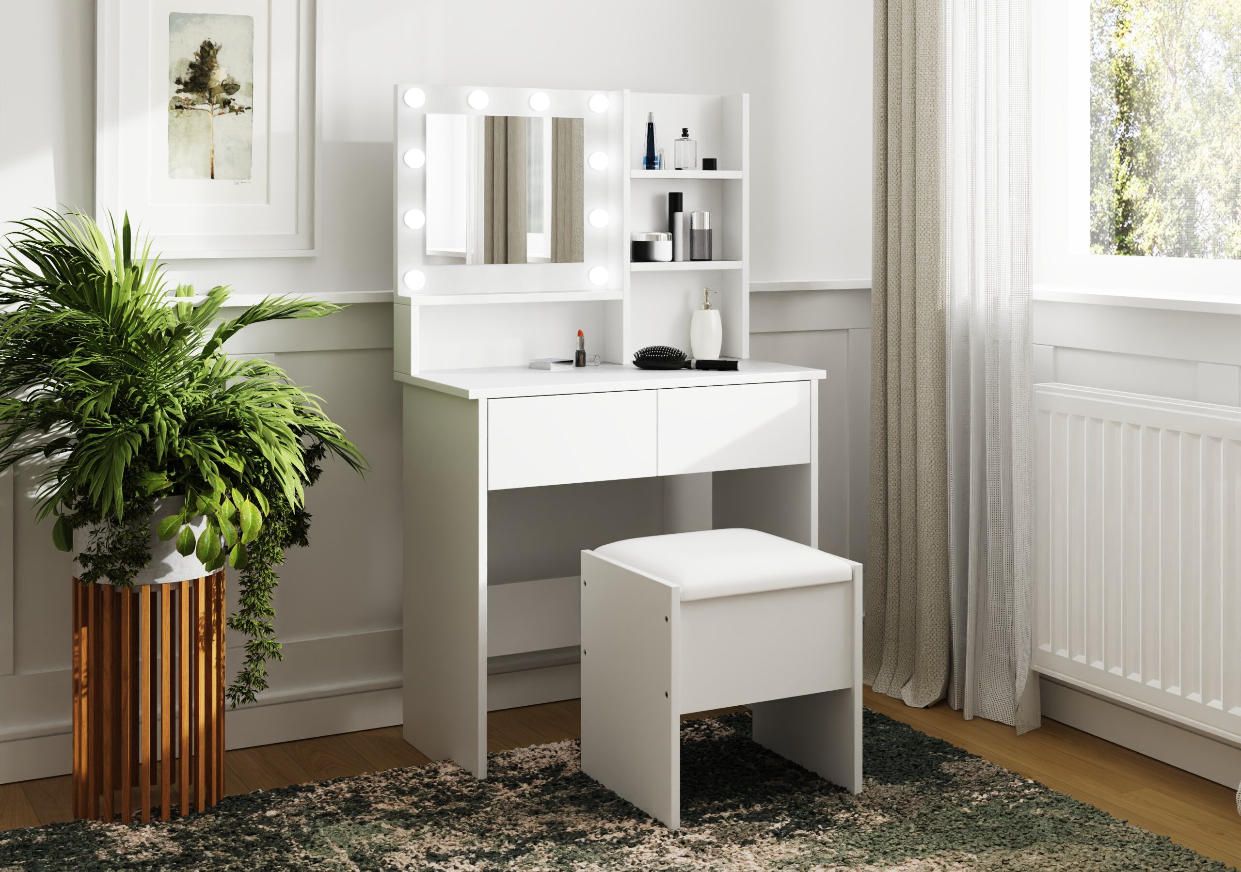 Eva Dressing Table With Stool White