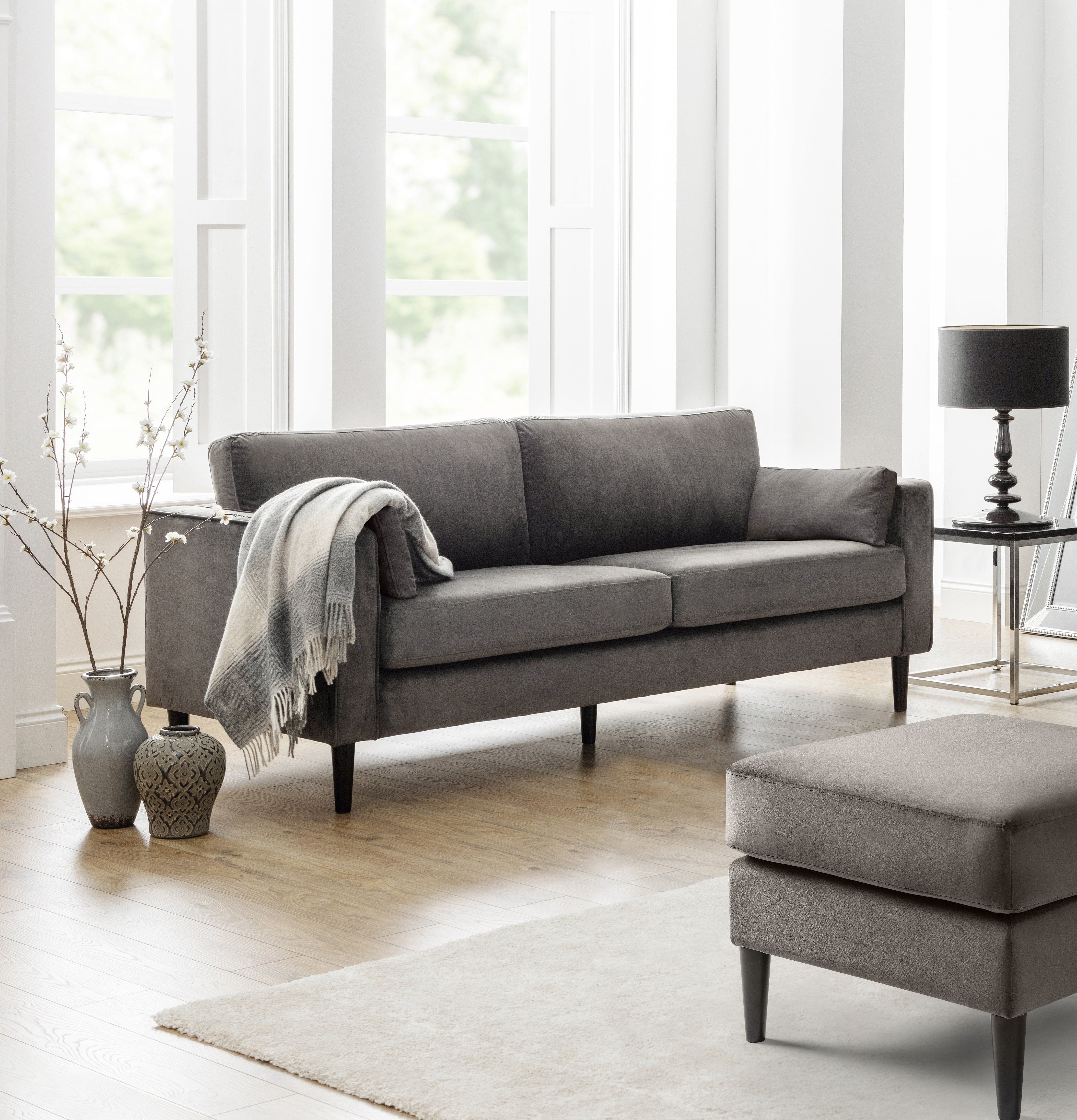 Julian Bowen Sofa Hayward Velvet Grand 3 Seater Sofa - Grey Bed Kings