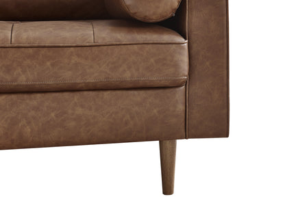 Julian Bowen Sofa Henley 2 Seater Sofa With Bolsters - Brown Tan Faux Leather Bed Kings