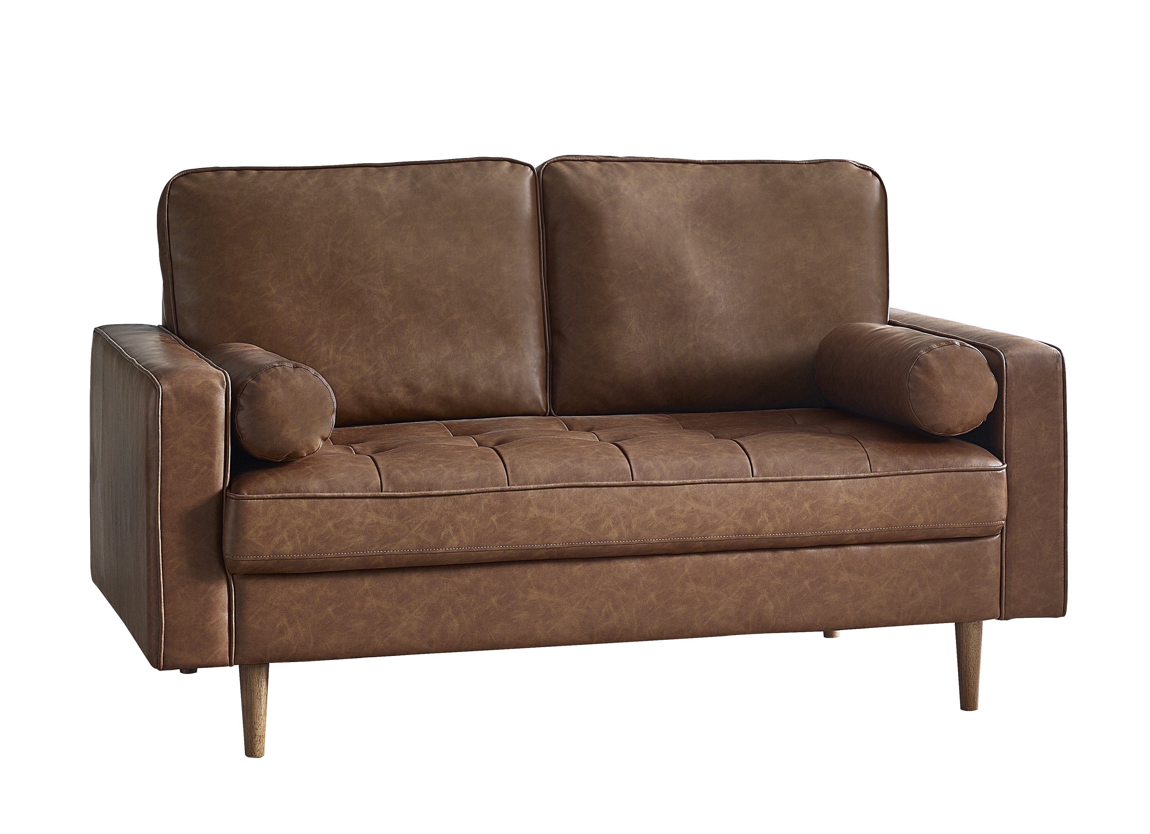 Julian Bowen Sofa Henley 2 Seater Sofa With Bolsters - Brown Tan Faux Leather Bed Kings