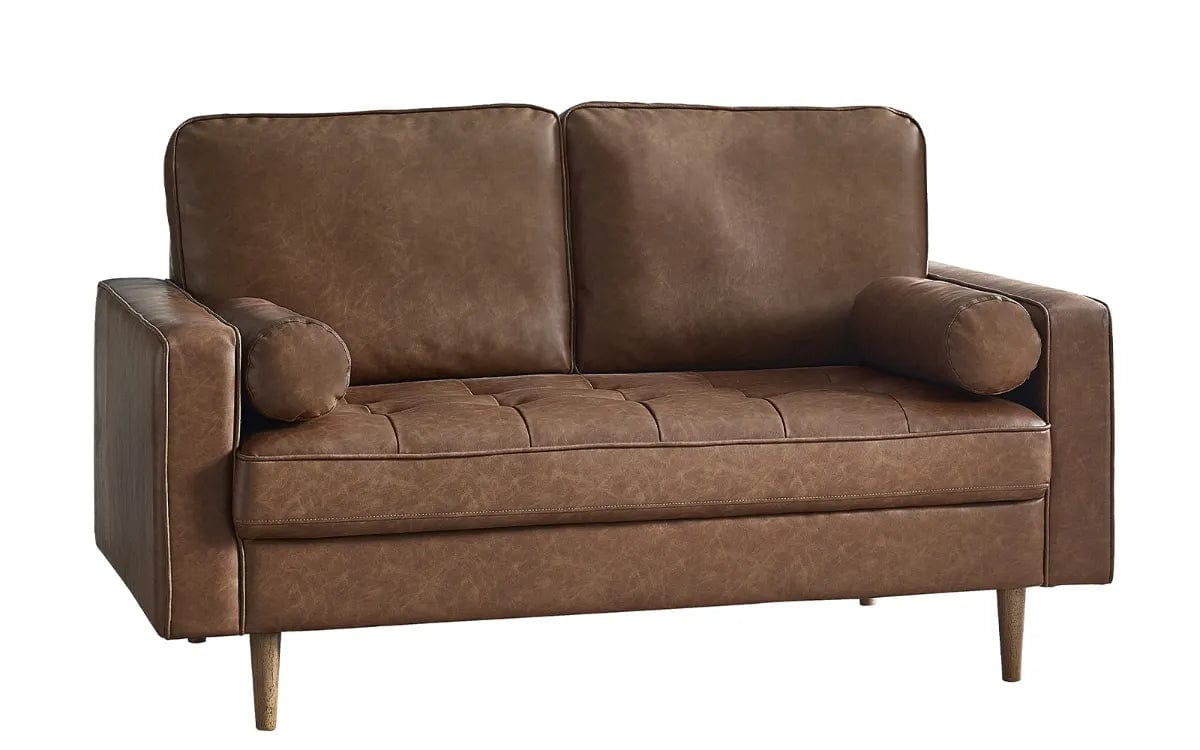 Julian Bowen Sofa Henley 2 Seater Sofa With Bolsters - Brown Tan Faux Leather Bed Kings