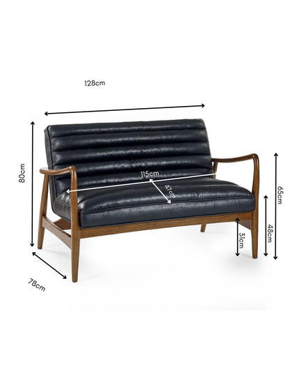 Marshall 2 Seater Sofa - Black Faux Leather