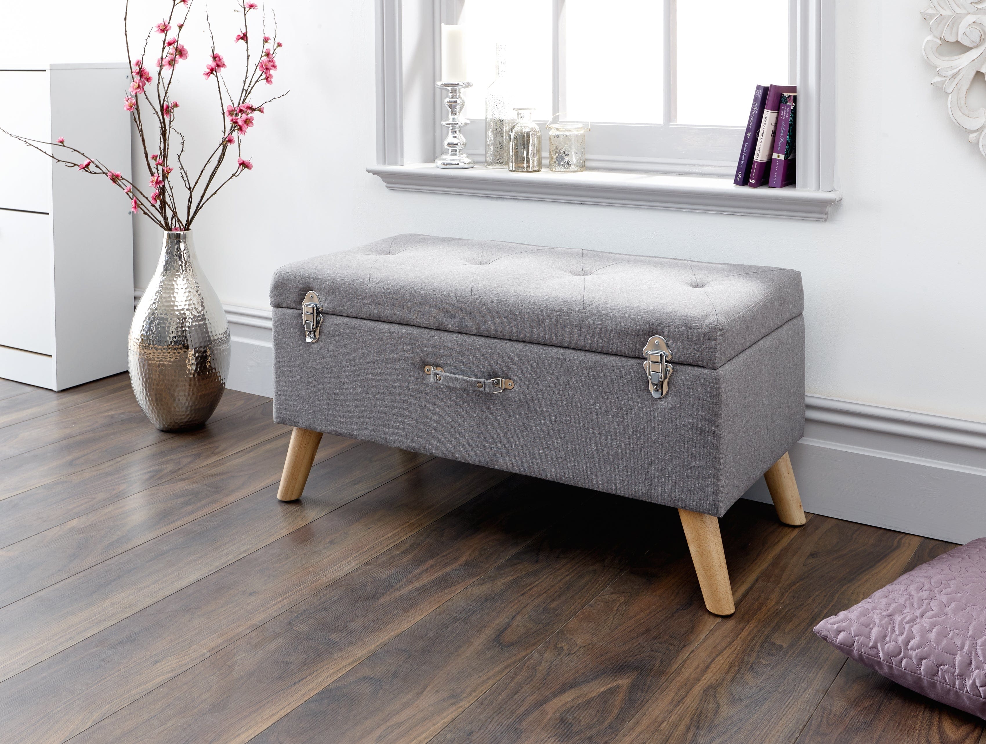 GFW Storage Ottoman Minstrel Storage Ottoman Large Grey Bed Kings