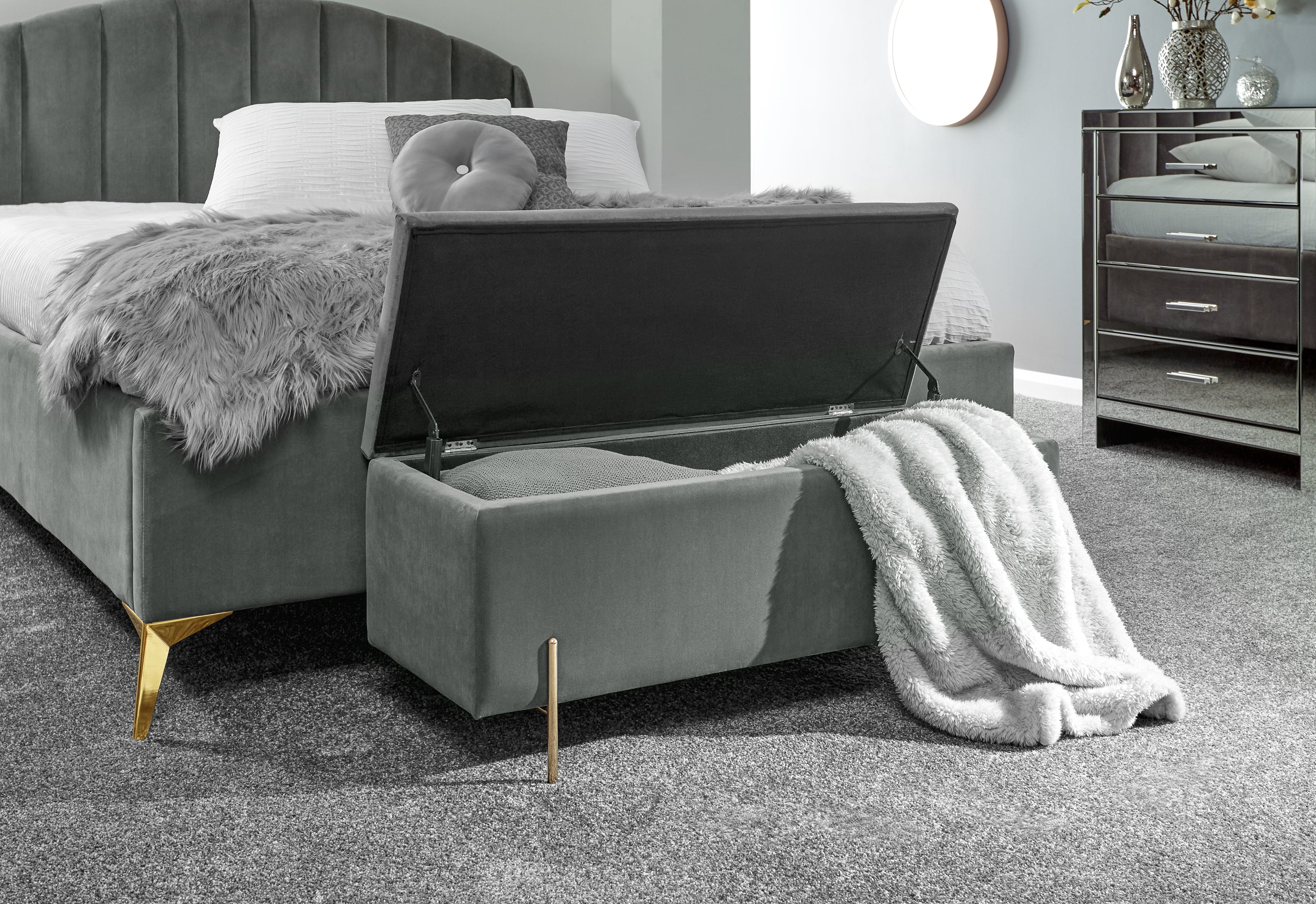 GFW Storage Ottoman Mystica Ottoman Storage Bench Grey Bed Kings