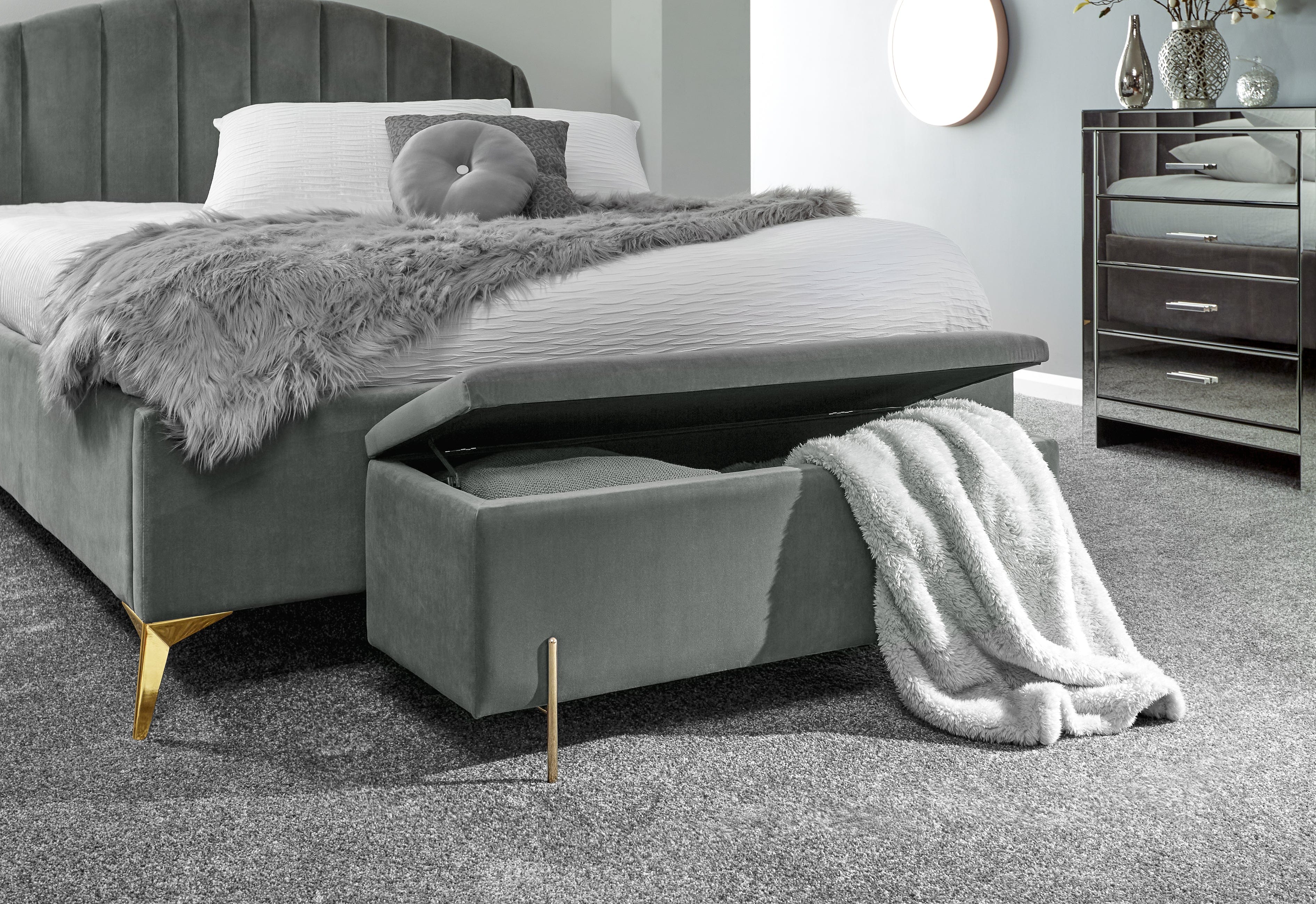 GFW Storage Ottoman Mystica Ottoman Storage Bench Grey Bed Kings