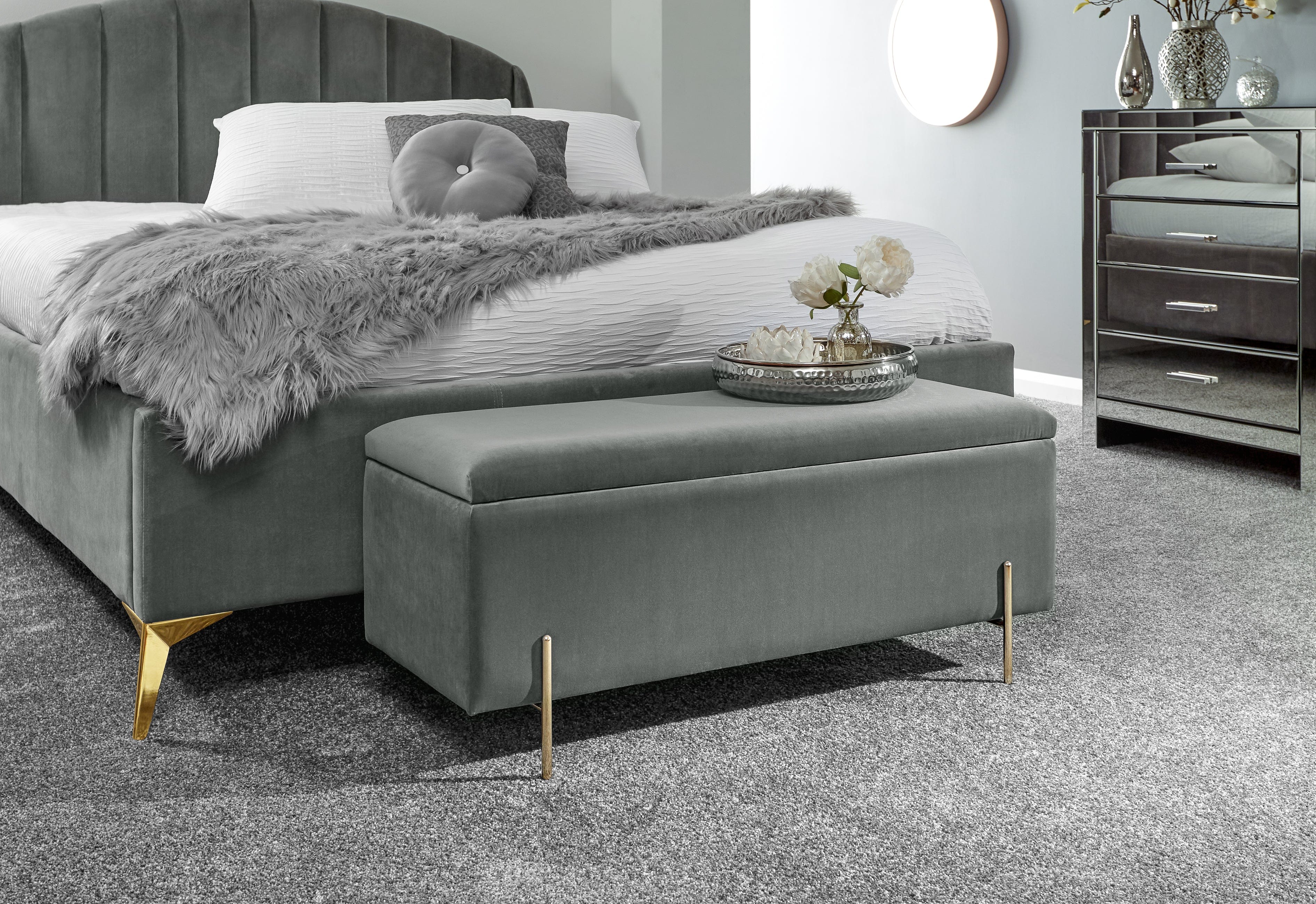 GFW Storage Ottoman Mystica Ottoman Storage Bench Grey Bed Kings