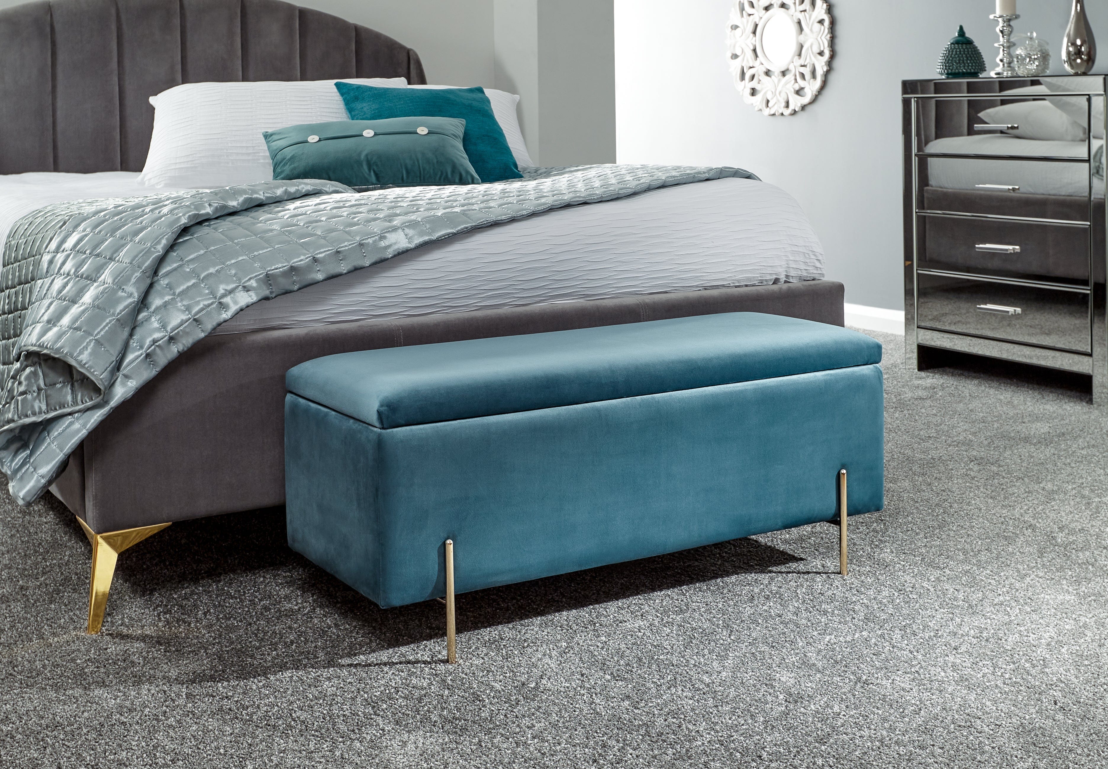 GFW Storage Ottoman Mystica Ottoman Storage Bench Teal Bed Kings