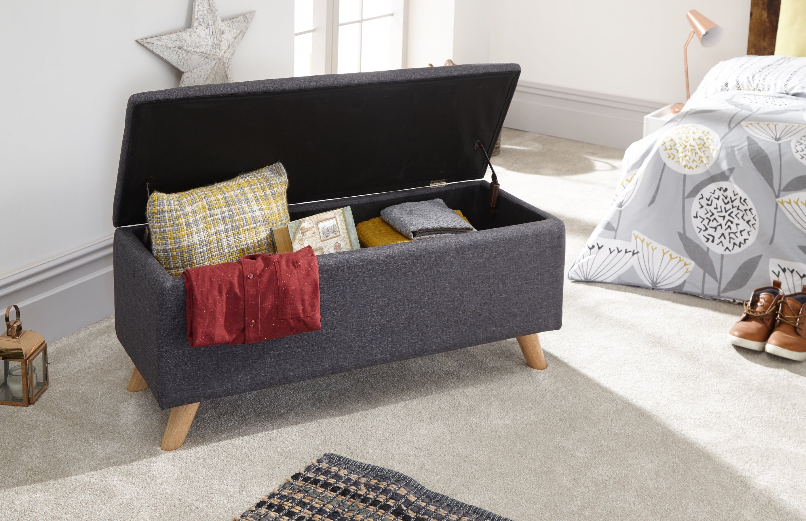 GFW Storage Ottoman Secreto Ottoman Charcoal Grey Bed Kings