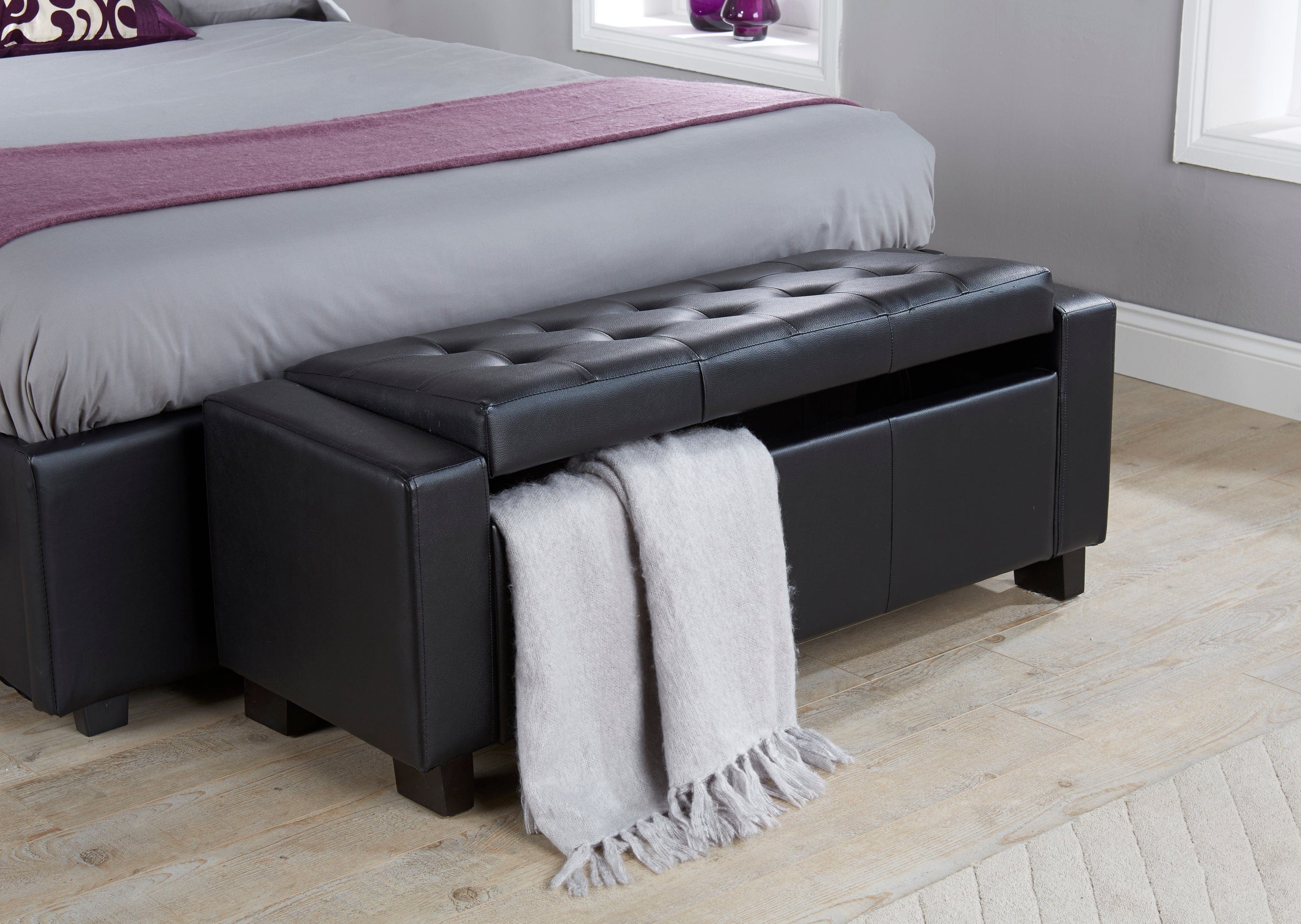 GFW Storage Ottoman Verona Ottoman Bench Black  Pu Bed Kings