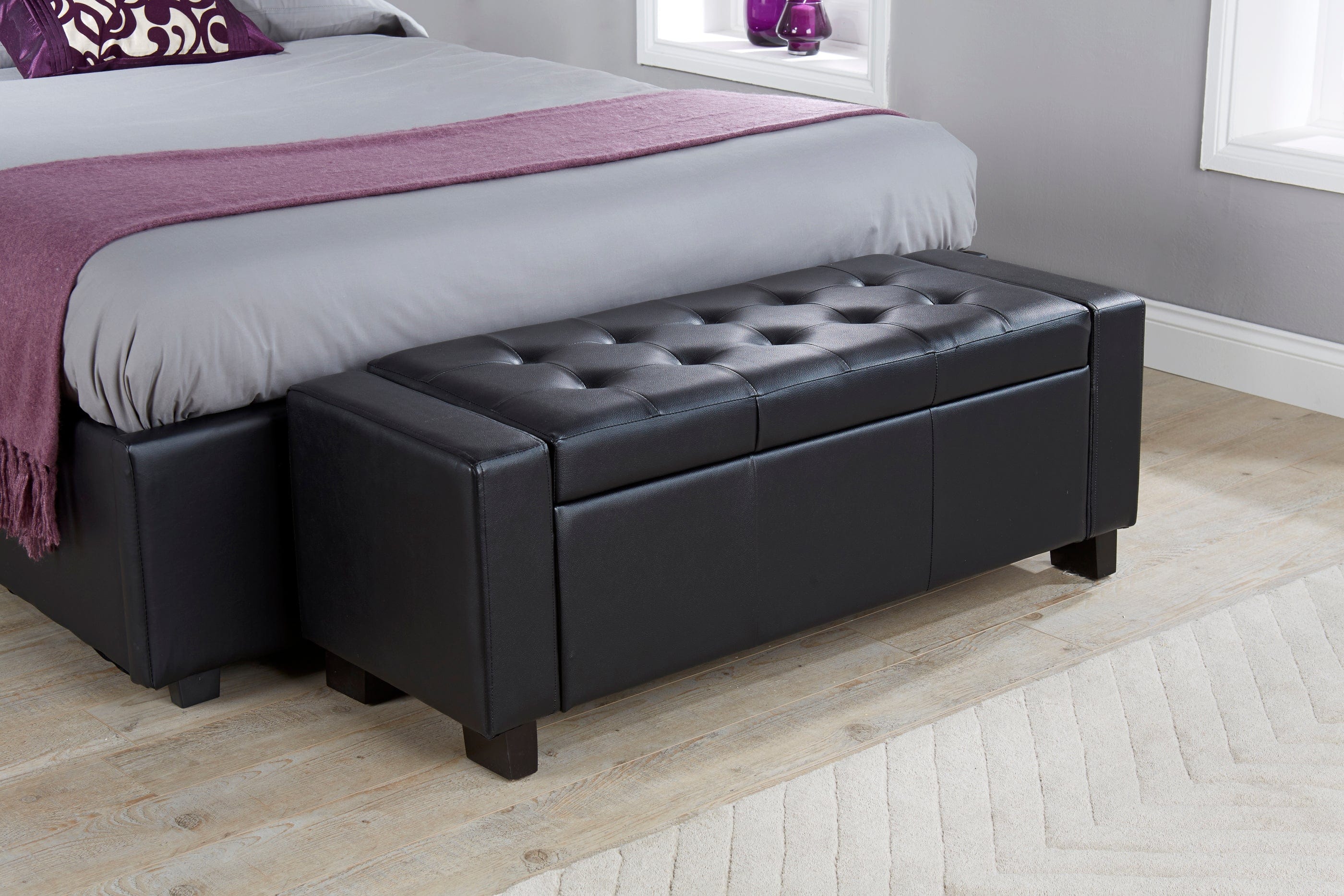 GFW Storage Ottoman Verona Ottoman Bench Black  Pu Bed Kings