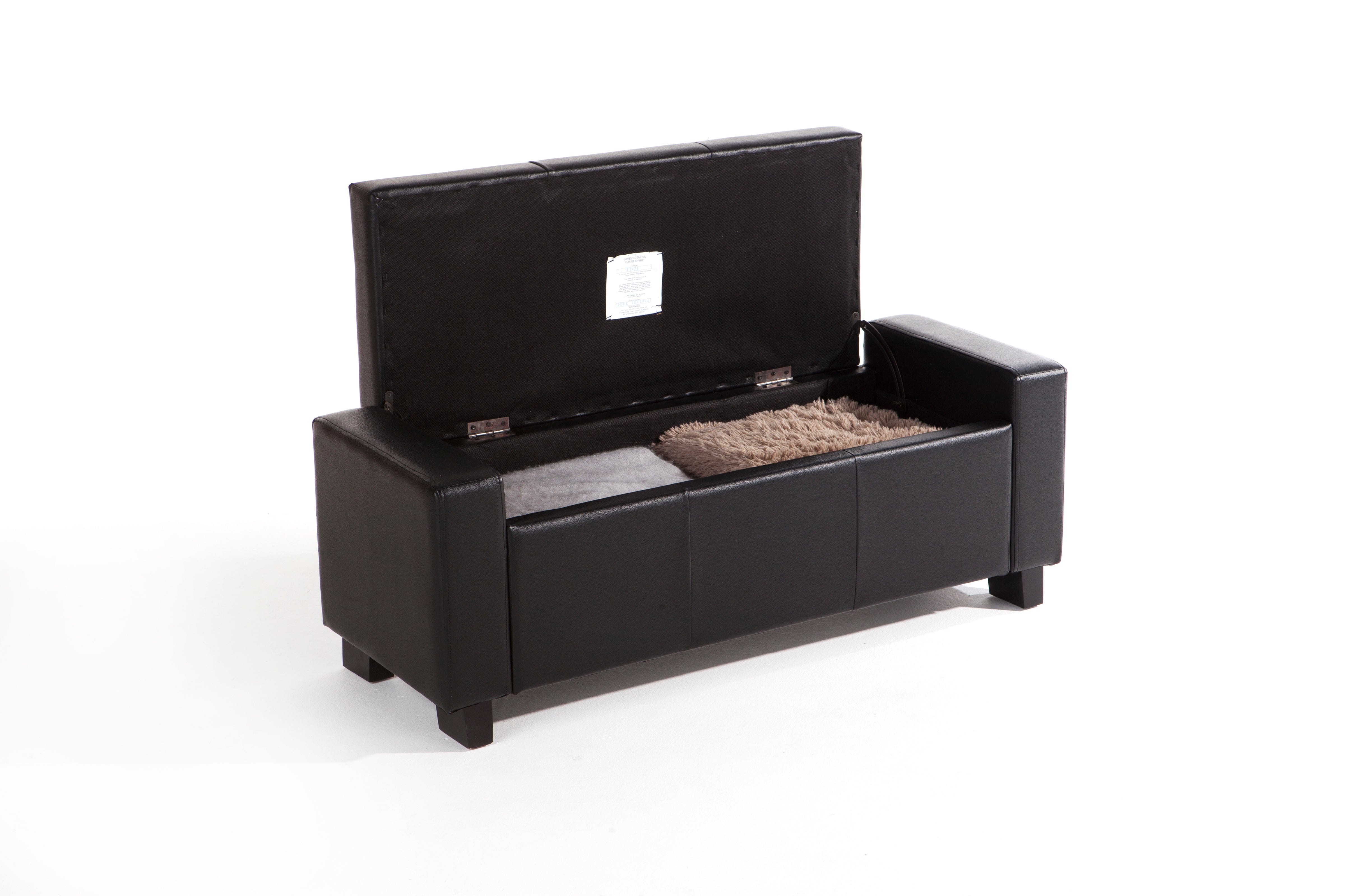 GFW Storage Ottoman Verona Ottoman Bench Black  Pu Bed Kings