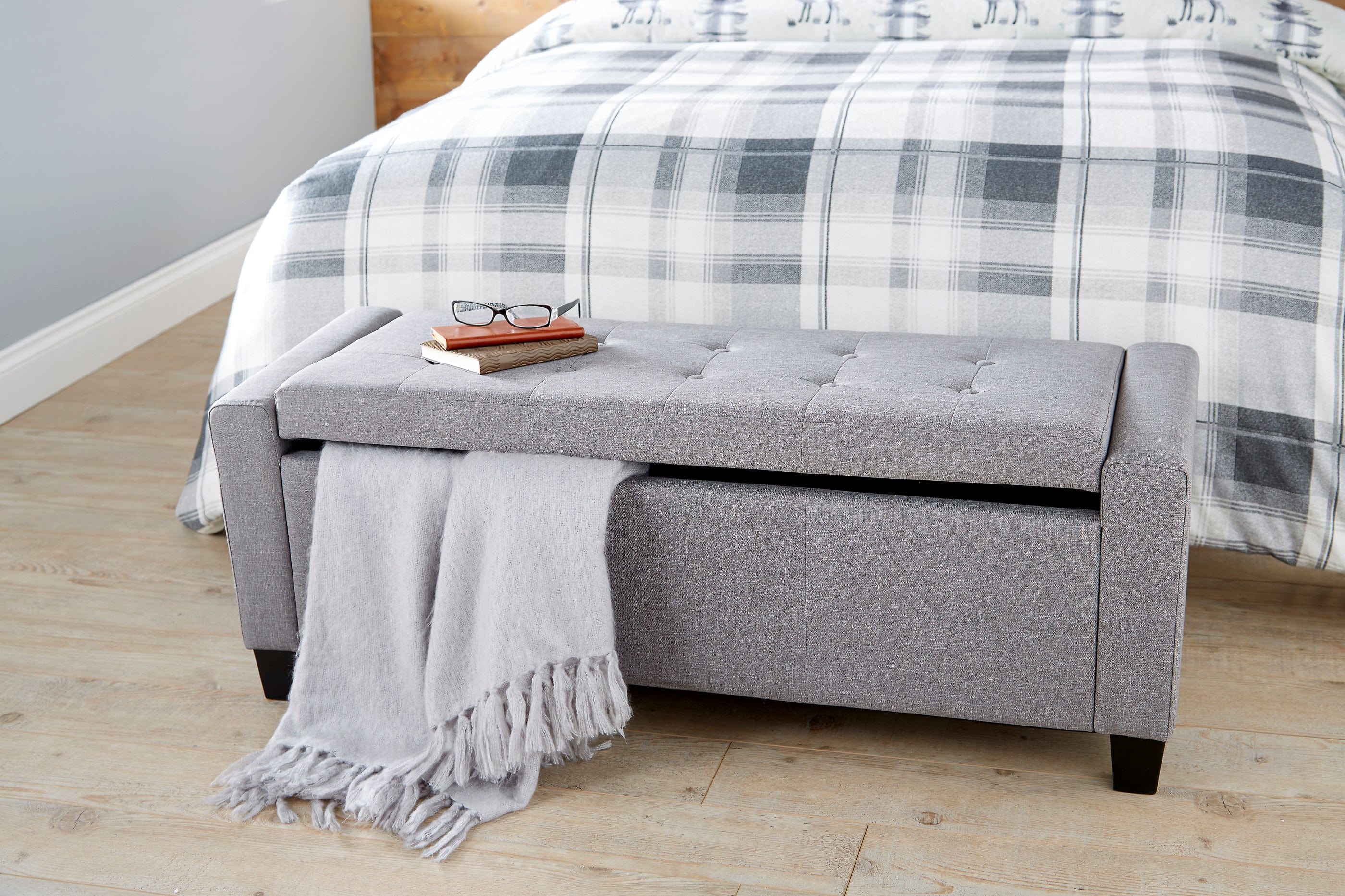 GFW Storage Ottoman Verona Ottoman Bench Grey Fabric Bed Kings