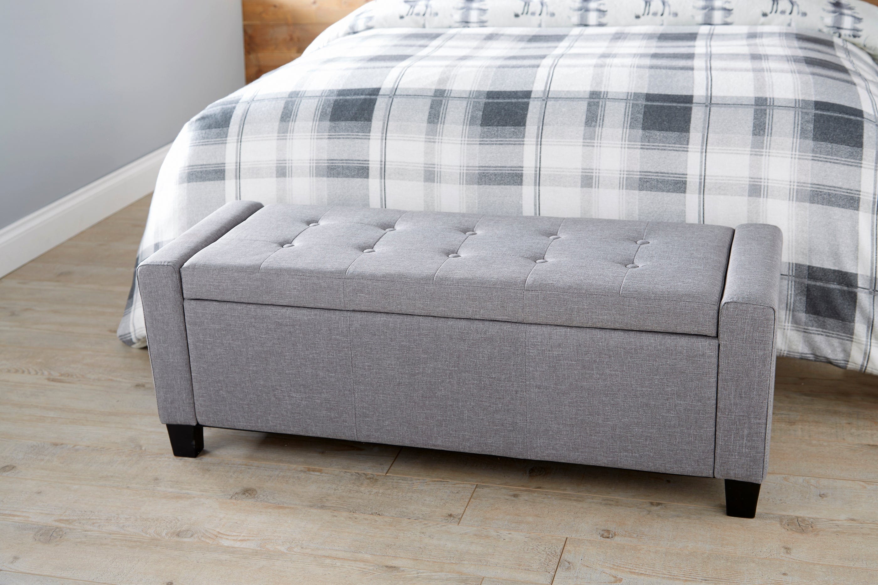 GFW Storage Ottoman Verona Ottoman Bench Grey Fabric Bed Kings