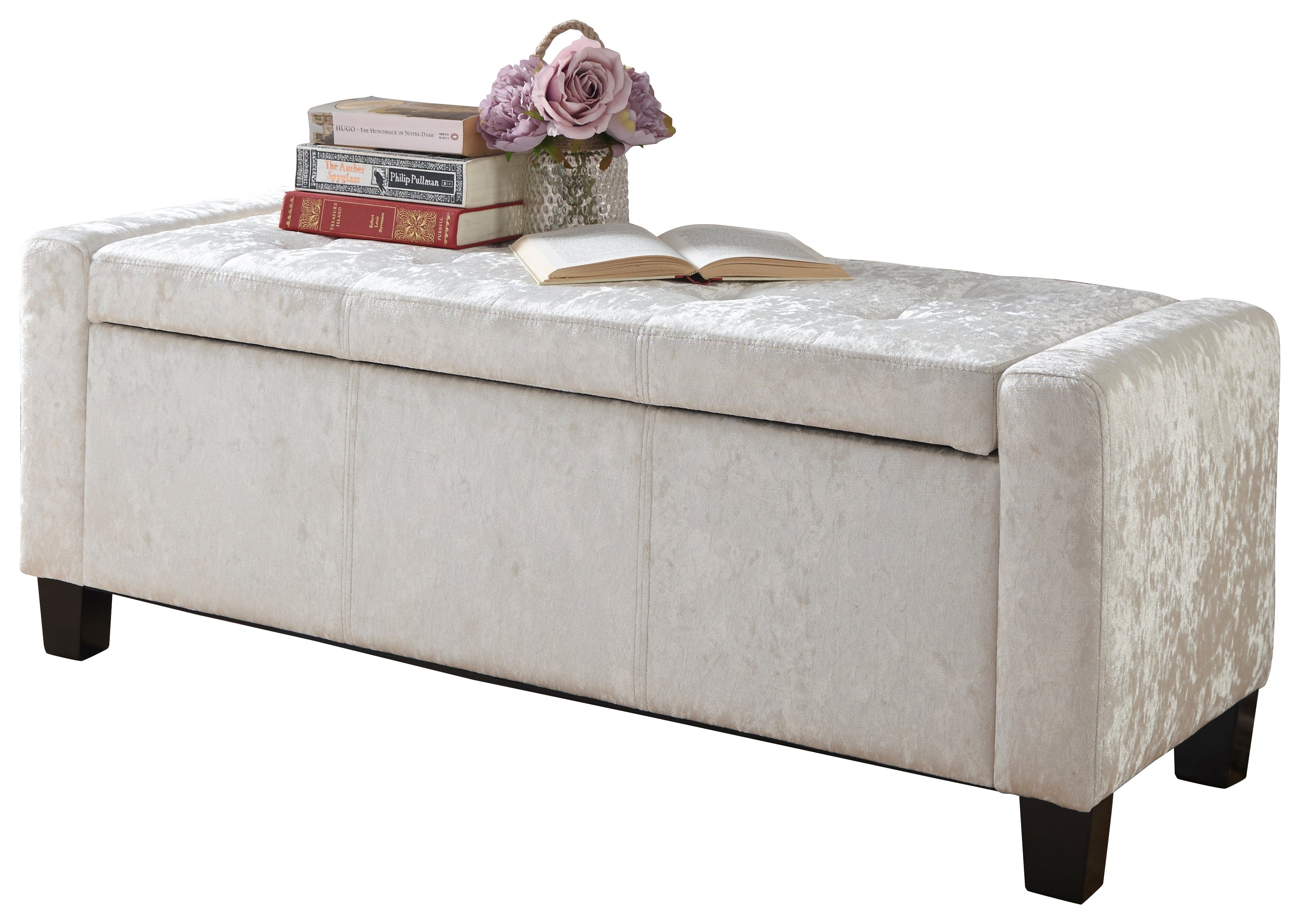 GFW Storage Ottoman Verona Ottoman Bench Oyster Crushed Velvet Bed Kings