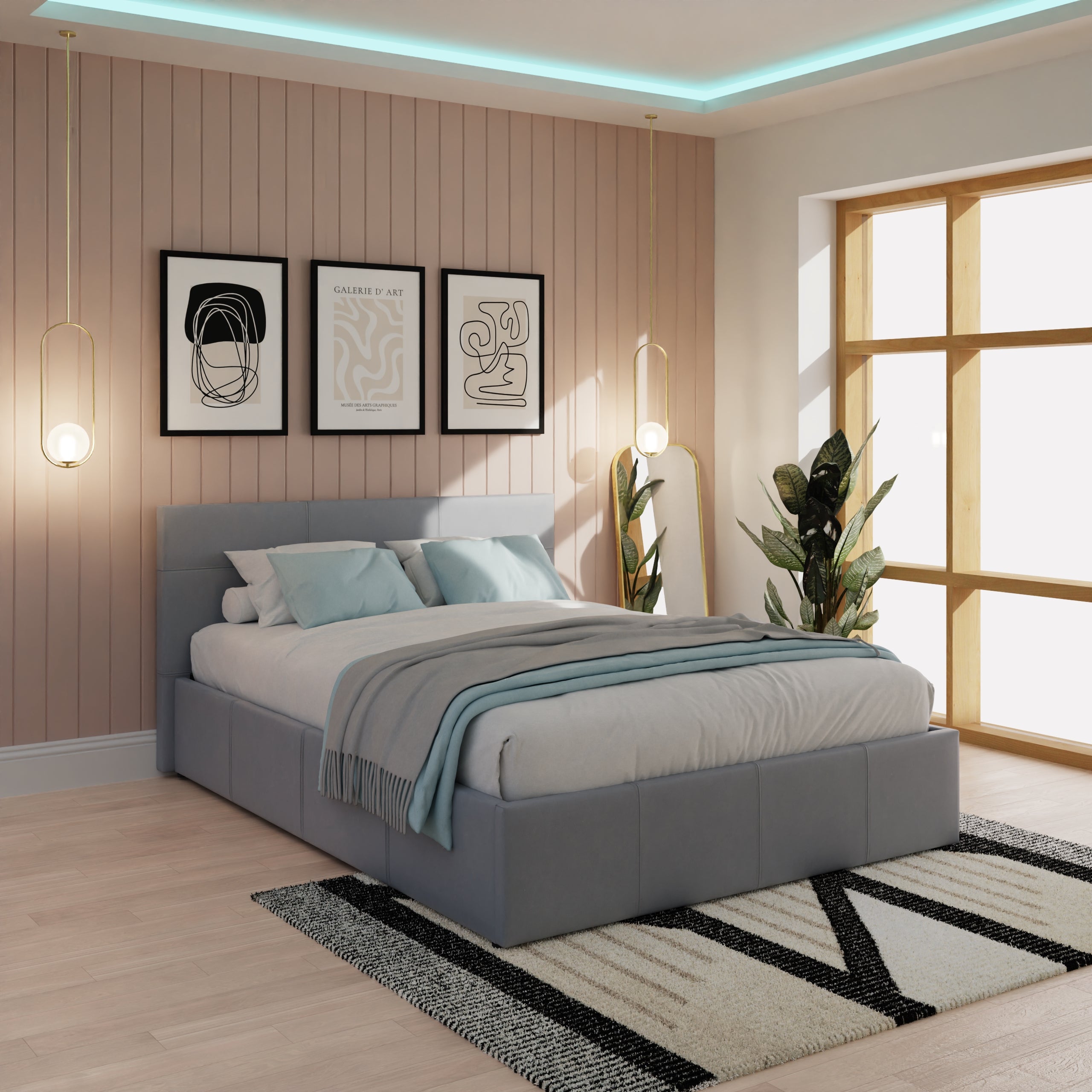 End Lift Ottoman Bed Grey Leather