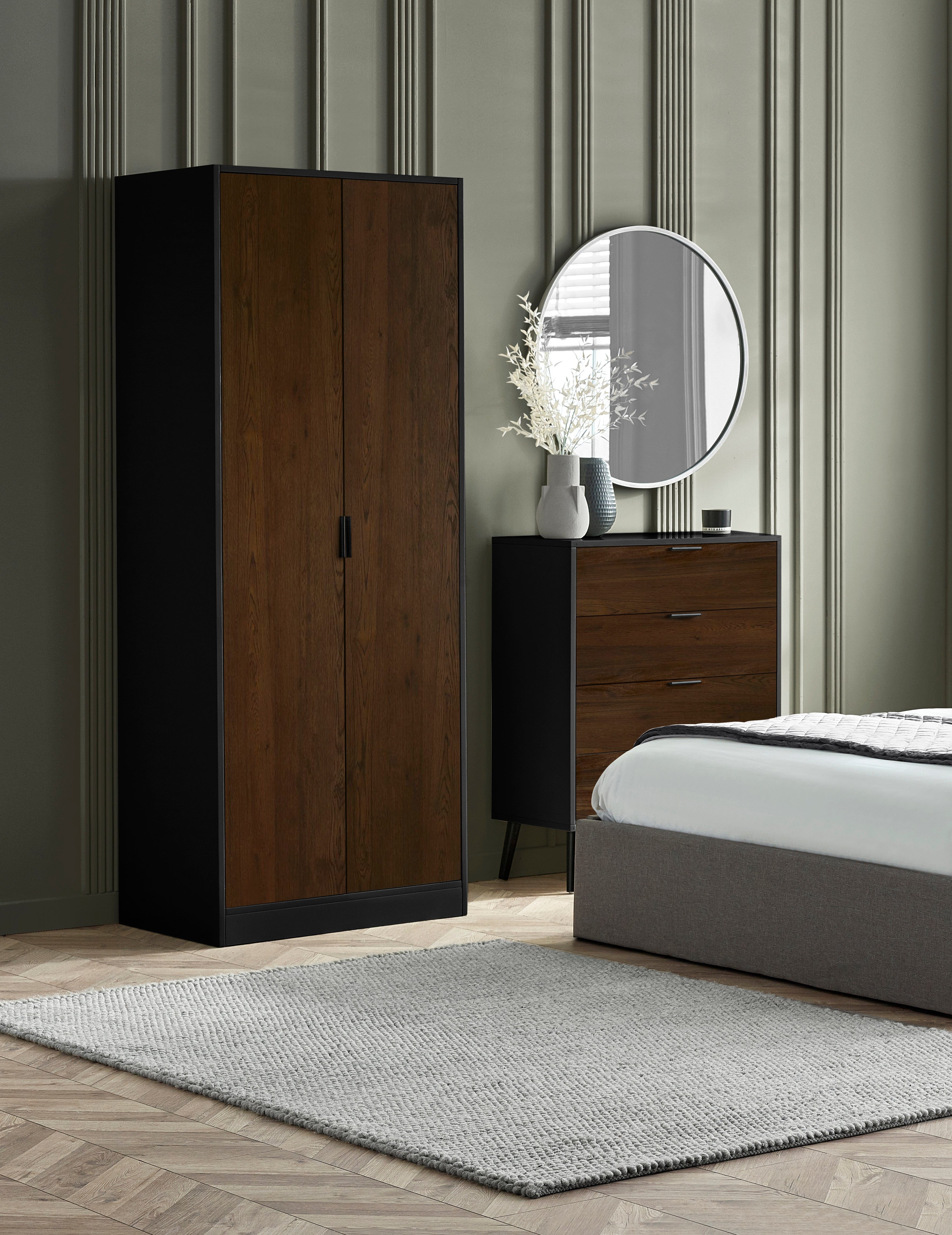 Alba 2 Door Wardrobe - Walnut/Black