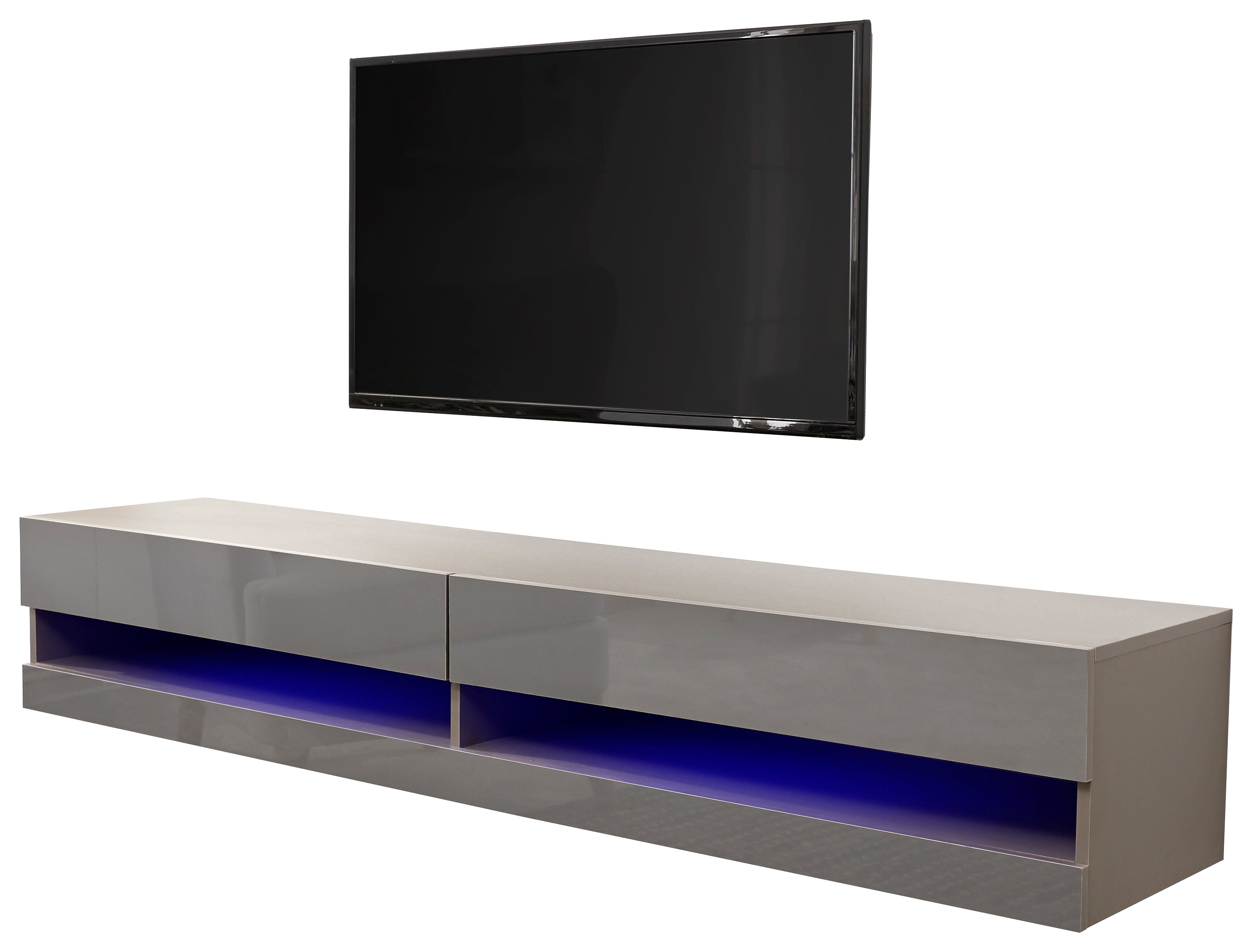 GFW TV Unit Galicia 150Cm Wall TV Unit With Led Grey Bed Kings