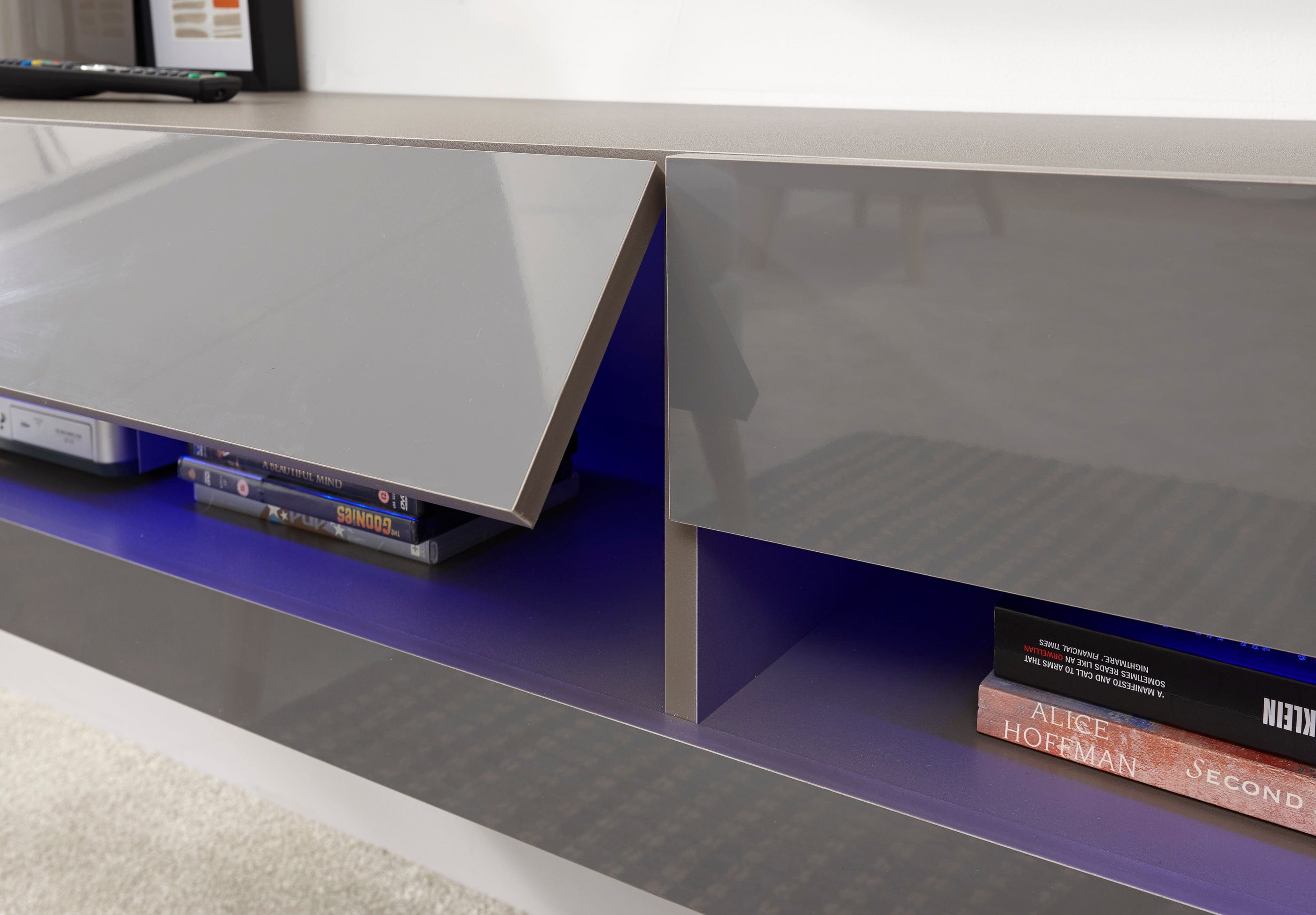 GFW TV Unit Galicia 150Cm Wall TV Unit With Led Grey Bed Kings